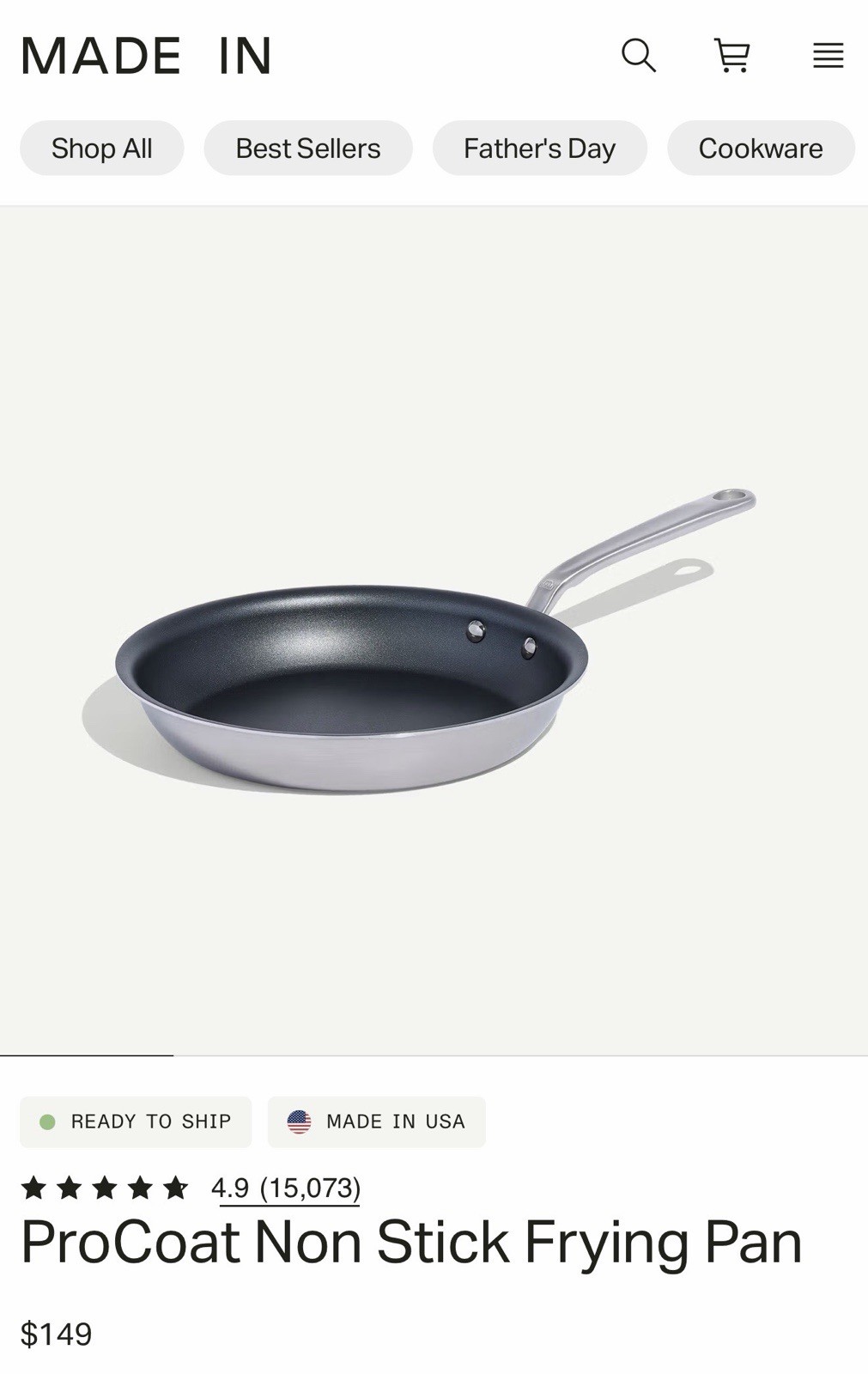 Made In | ProCoat ROSE GOLD Non-Stick Stainless Steel Frying Pan 10.5″