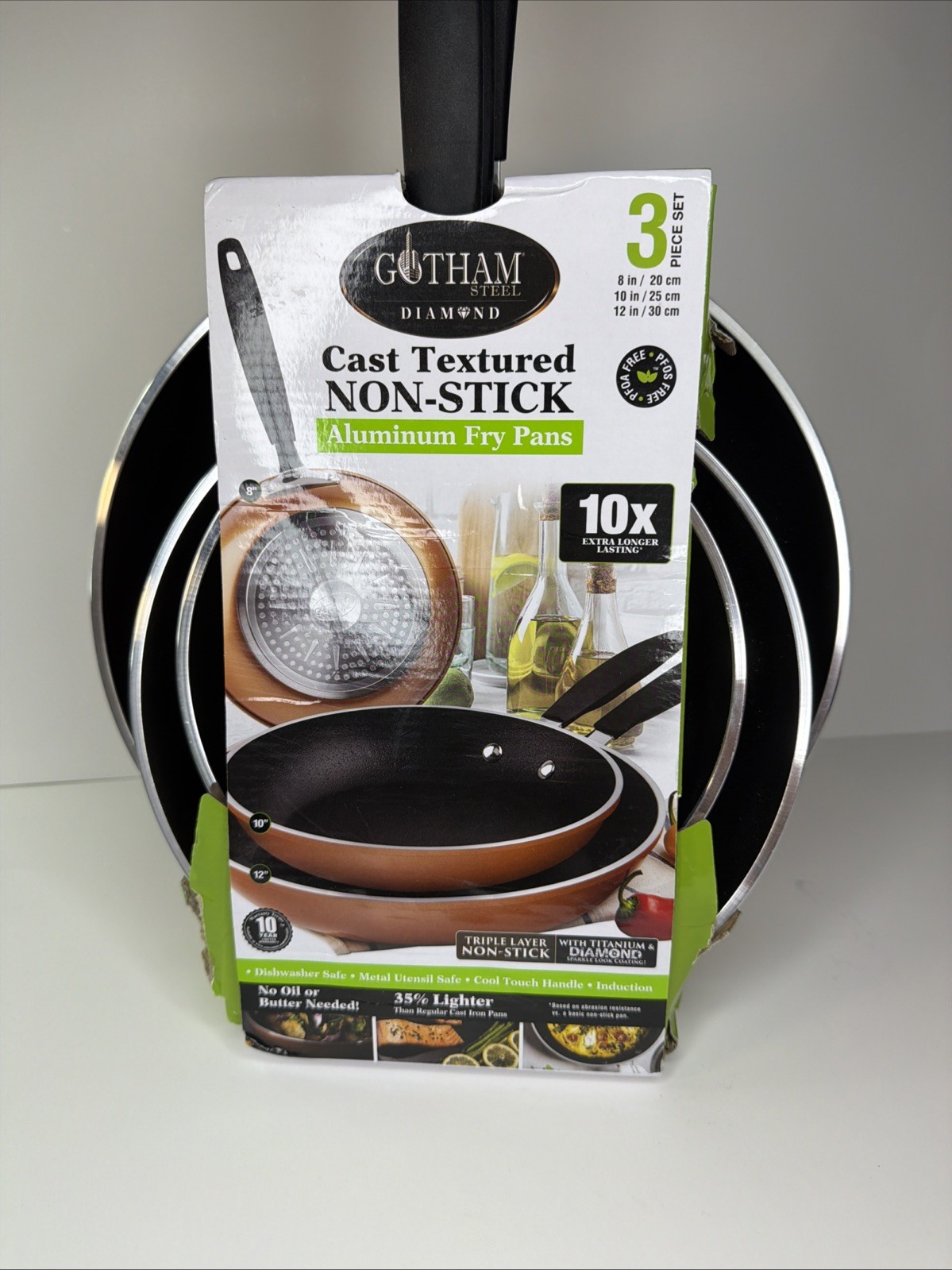 Gotham Steel Diamond Cast Textured 3-Pc. Non-Stick Set 8″/ 10″/ 12″ Fry Pans