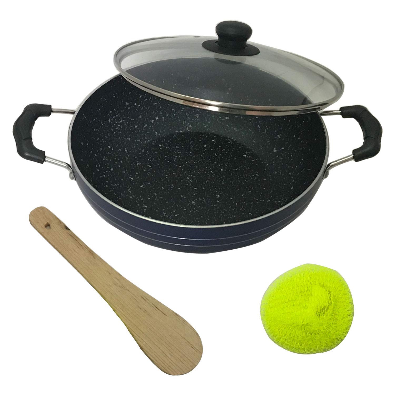 Induction Base Nonstick Kadai With Glass Lid 240mm Deep Fry Pan Kadai Indian Kad