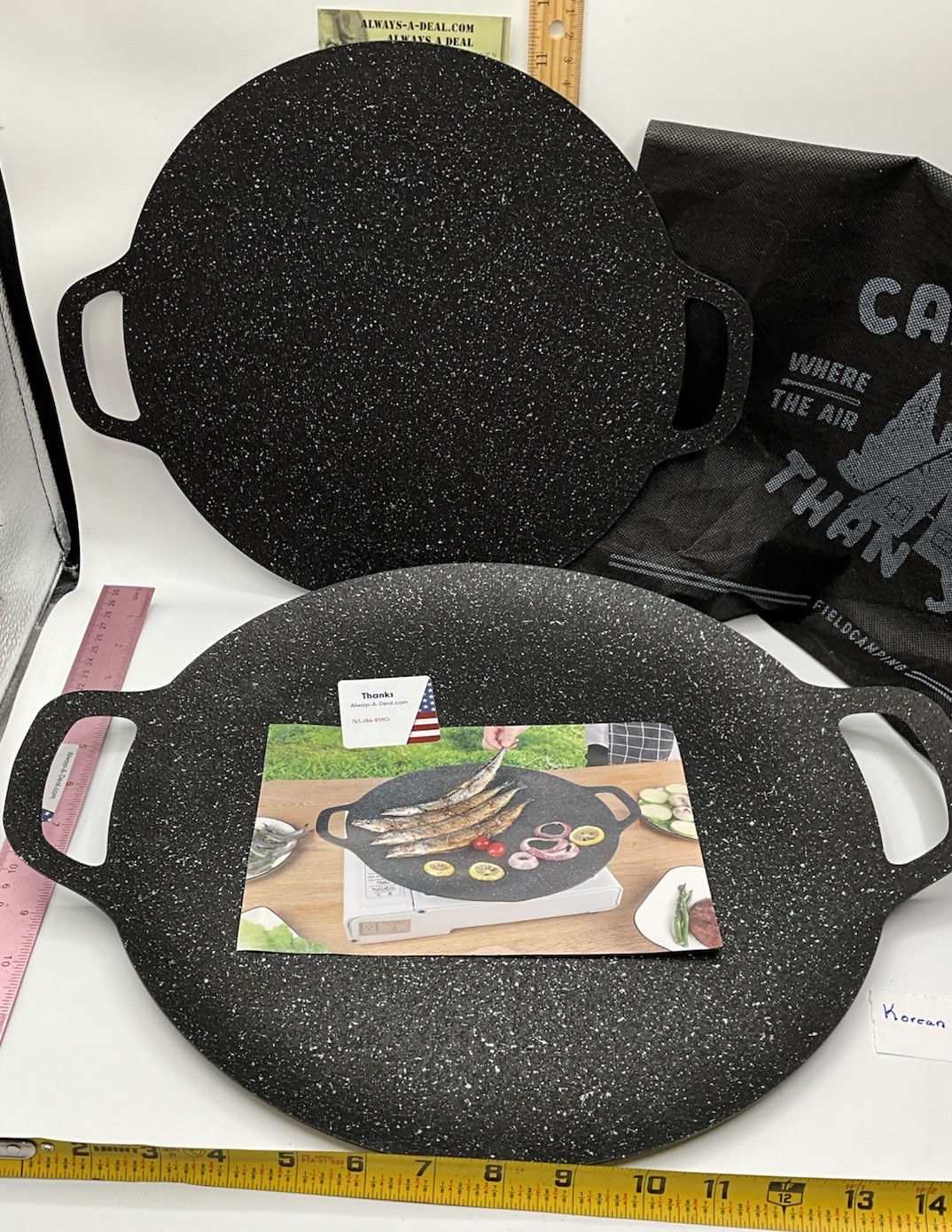 Korean BBQ Grill Pan Set 2 Metal Large Cooking Pan Camping Black Flat Pans Two