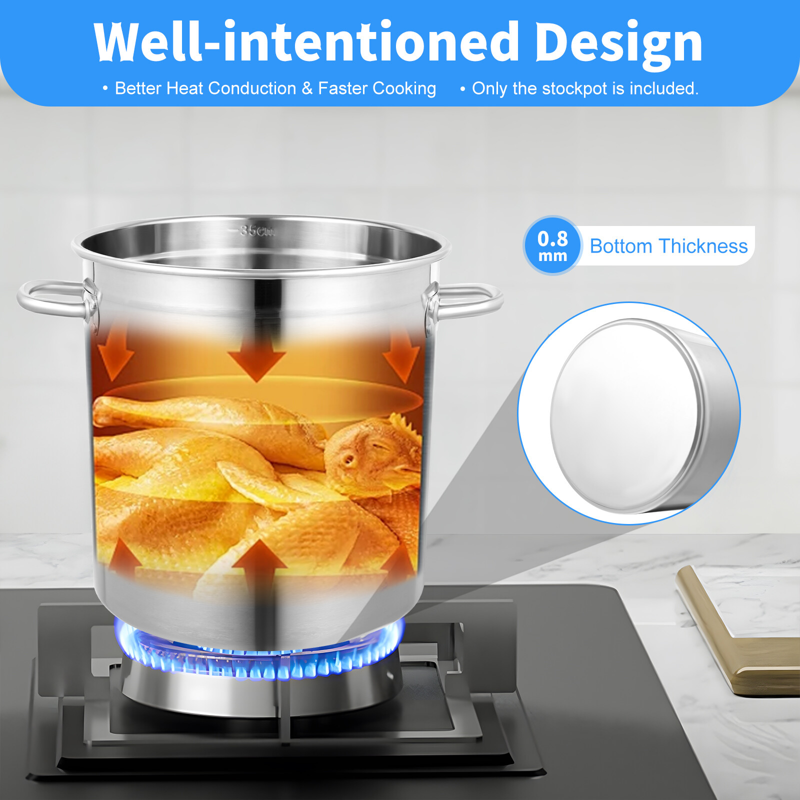 35L/30 Quart Stock Pot with Lid Stainless Steel Large Kitchen Soup Big Cooking