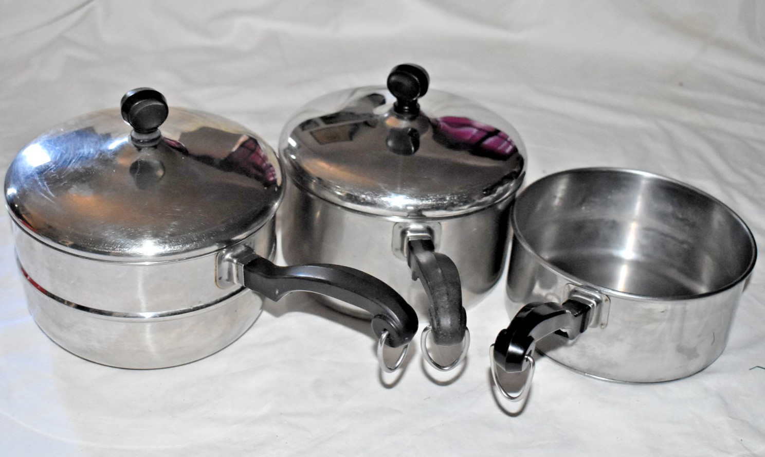 5 pc. FARBERWARE 1 1/2 qt + 2 qt DOUBLE BOILER + SAUCEPAN Pan POT & 2 Lids USA