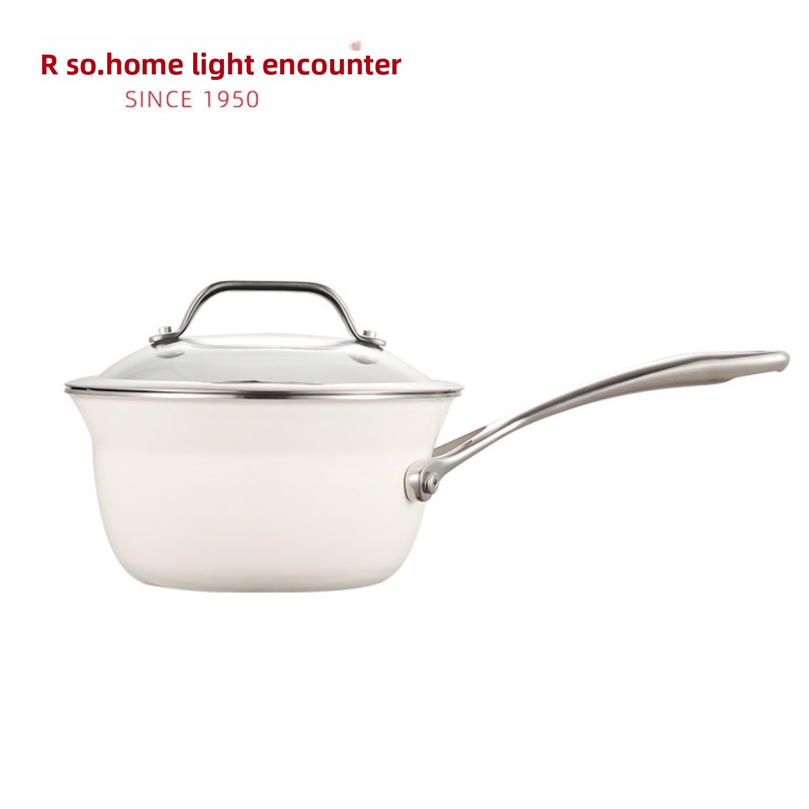 1.8L Wedel Enamel Single Handle Milk Pan with Glass Lid, All Stovetop Compatible