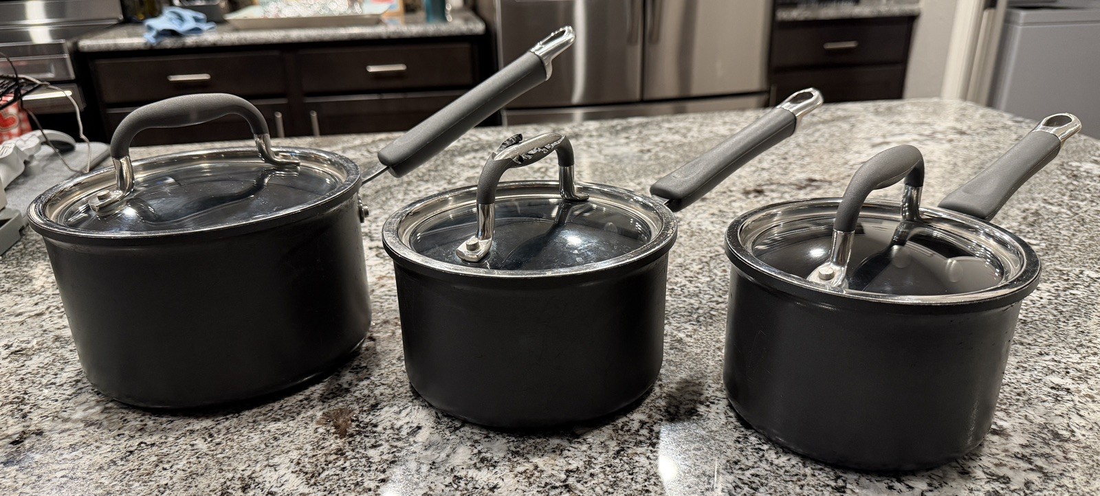 Pampered Chef 1.5 QT ,2 QT, 3QT, SaucePans & Pot Lids