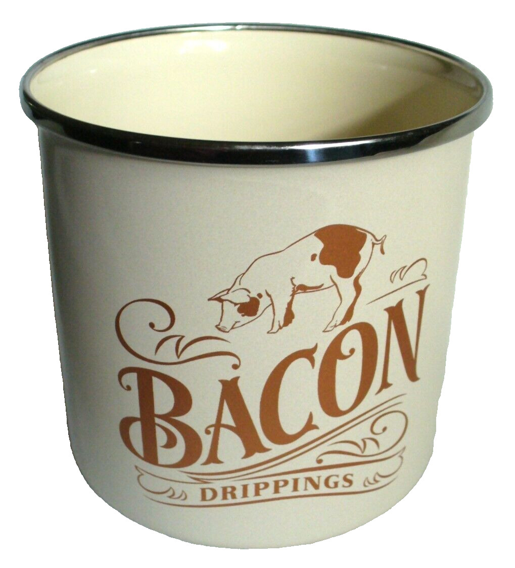 AYESHA~Enamel Coated~BACON DRIPPINGS~Tin Container~4″ x4″~KITCHEN~Grease~NO LID