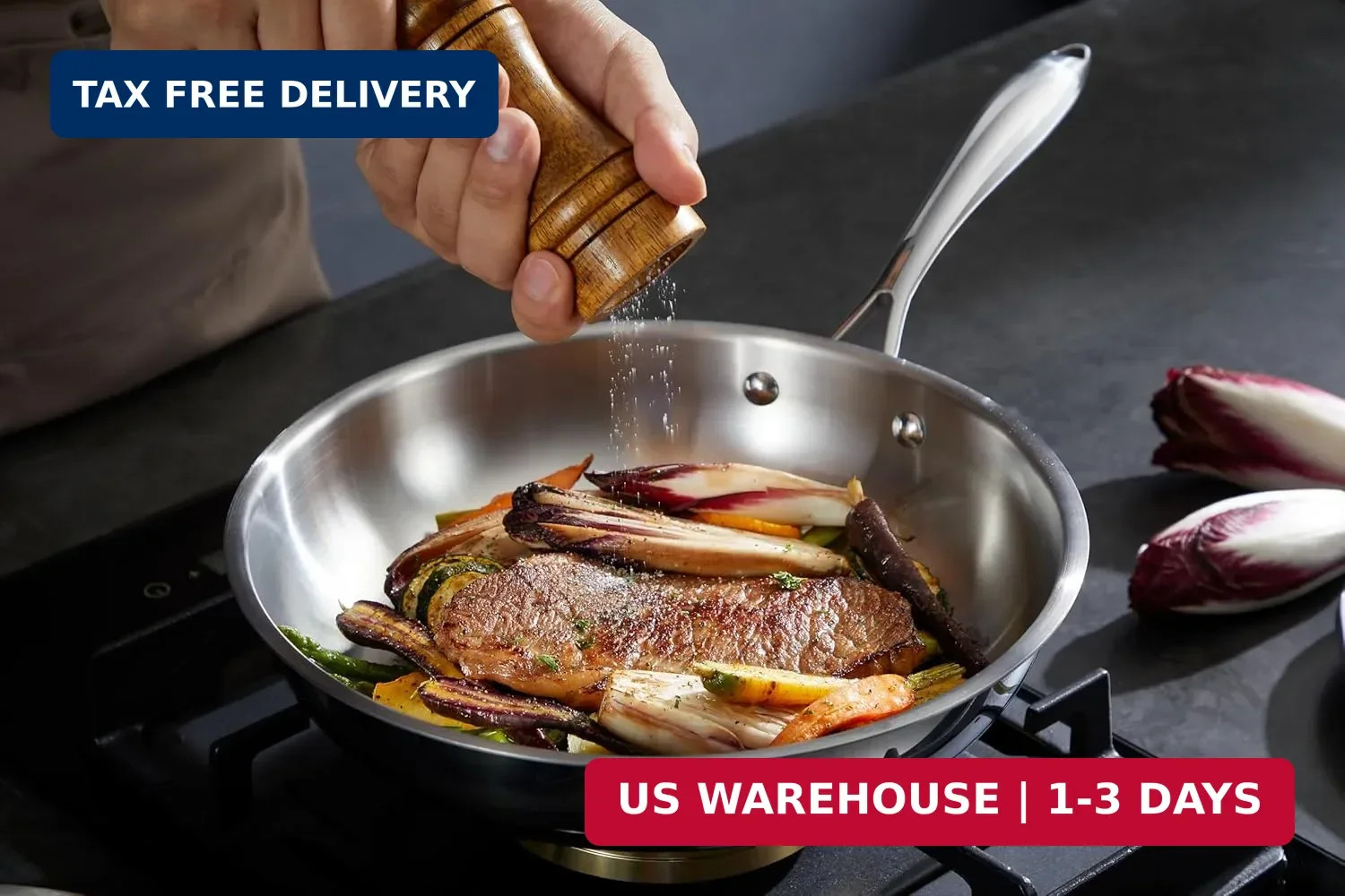 Cookware, 10 Piece Stainless Steel Pot and Pan Set, 5 Ply Clad, Includes Frying