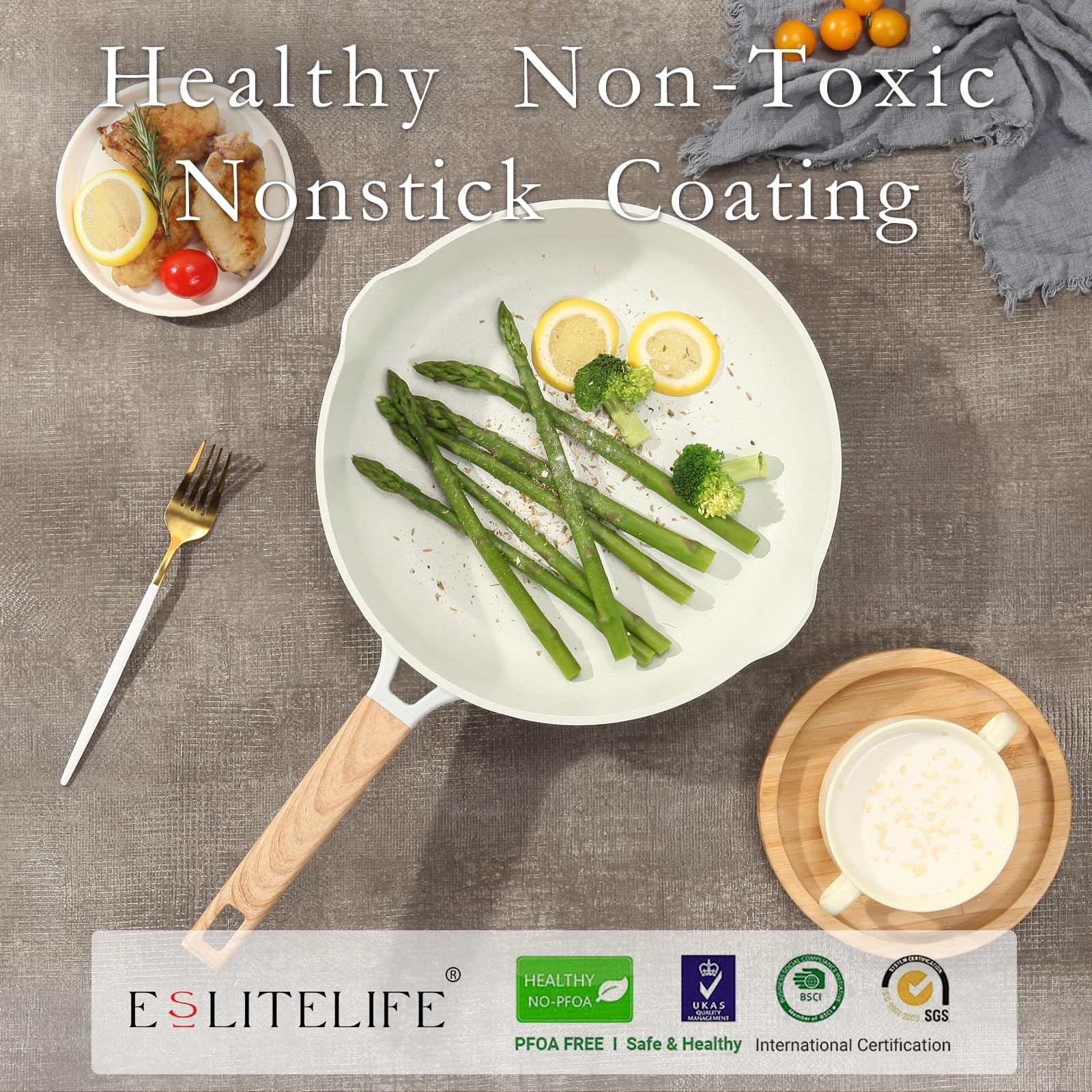 ESLITE LIFE Frying Pans Set Nonstick Skillets Set Egg Omelette Pans, Healthy Cer