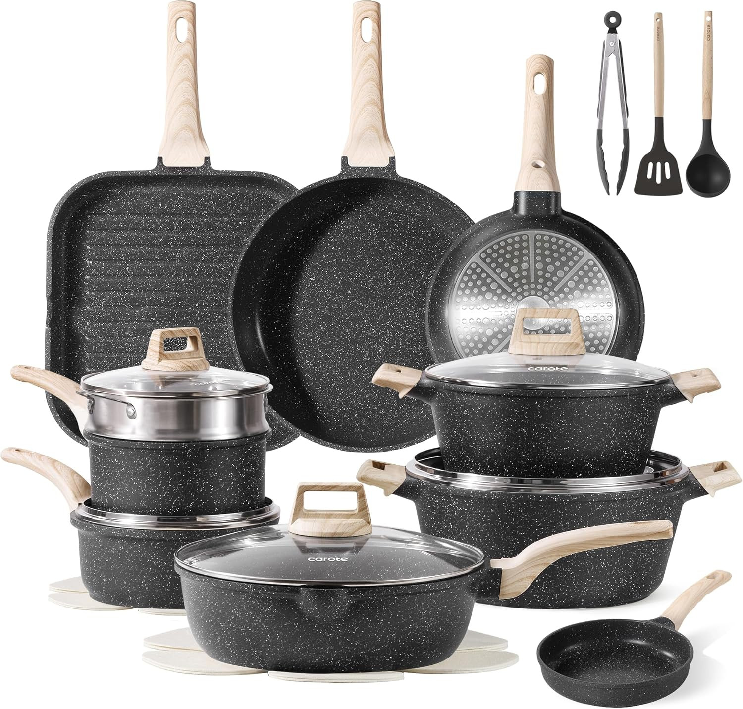 22Pcs Pots and Pans Set, Nonstick Cookware Sets, Granite Induction Cookware Non