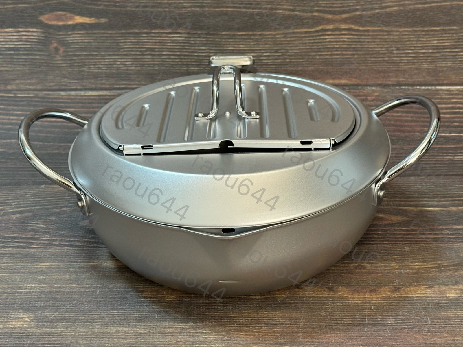 Yoshikawa SJ1025 Tempura pot with lid 24cm with thermometer Silver Mirakutei II