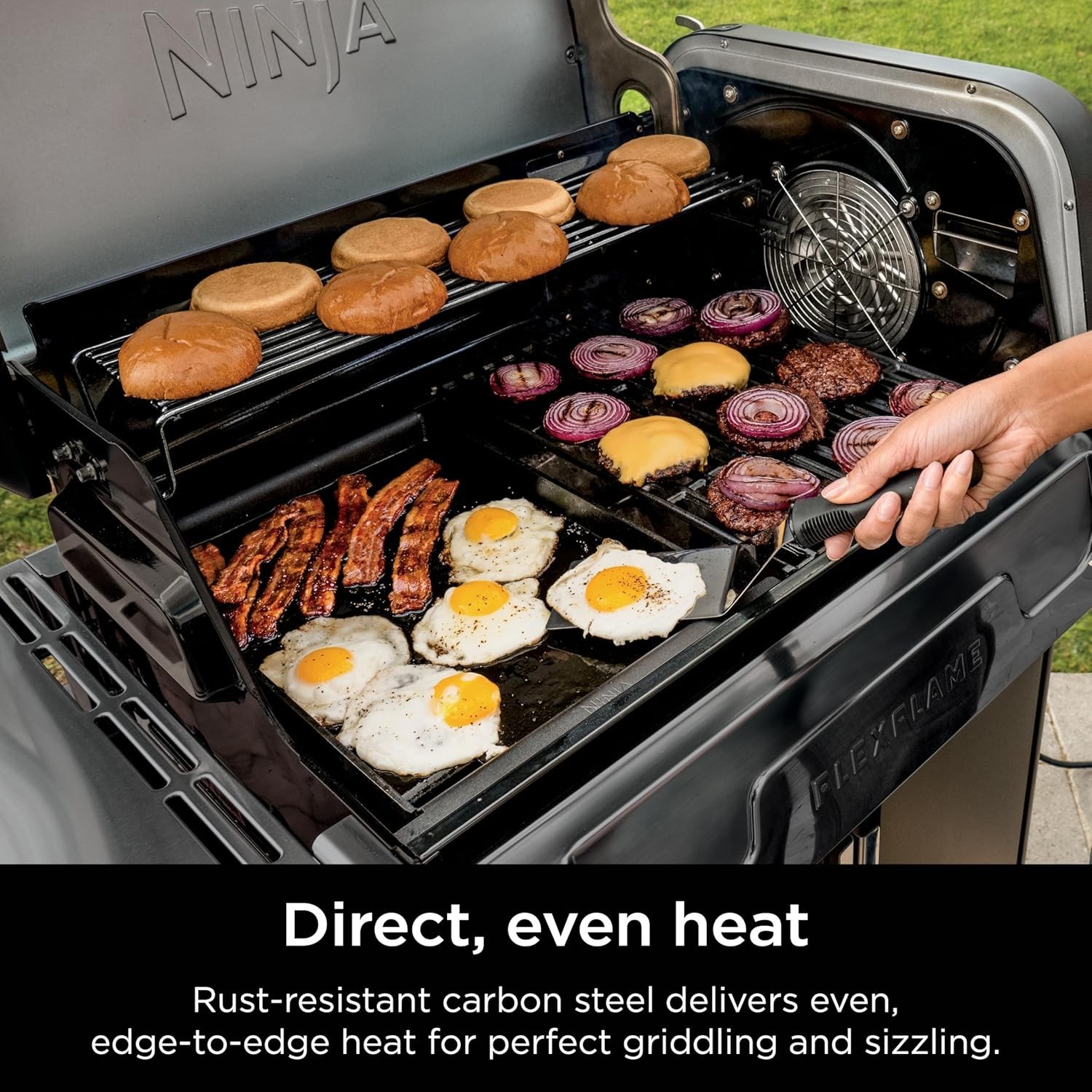 Ninja FlexFlame Half Griddle Carbon Steel Grease Drain Rust-Resistant PG300