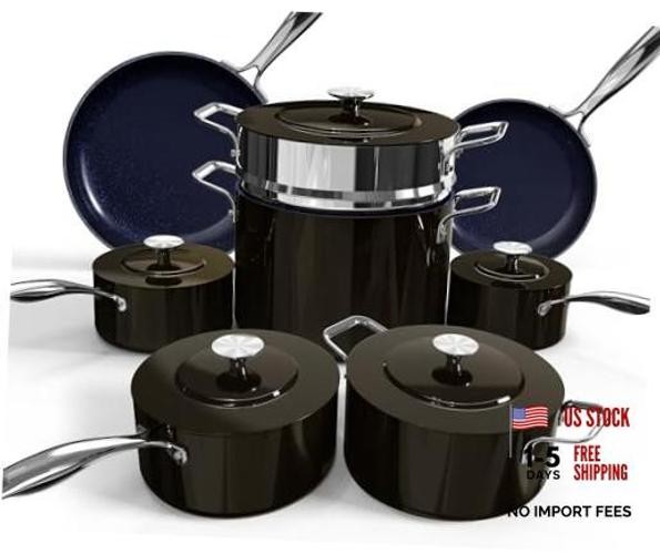 13pc Forged Lightweight Cookware Set PFAS Free, Healthy G10 Black Coffee Lux