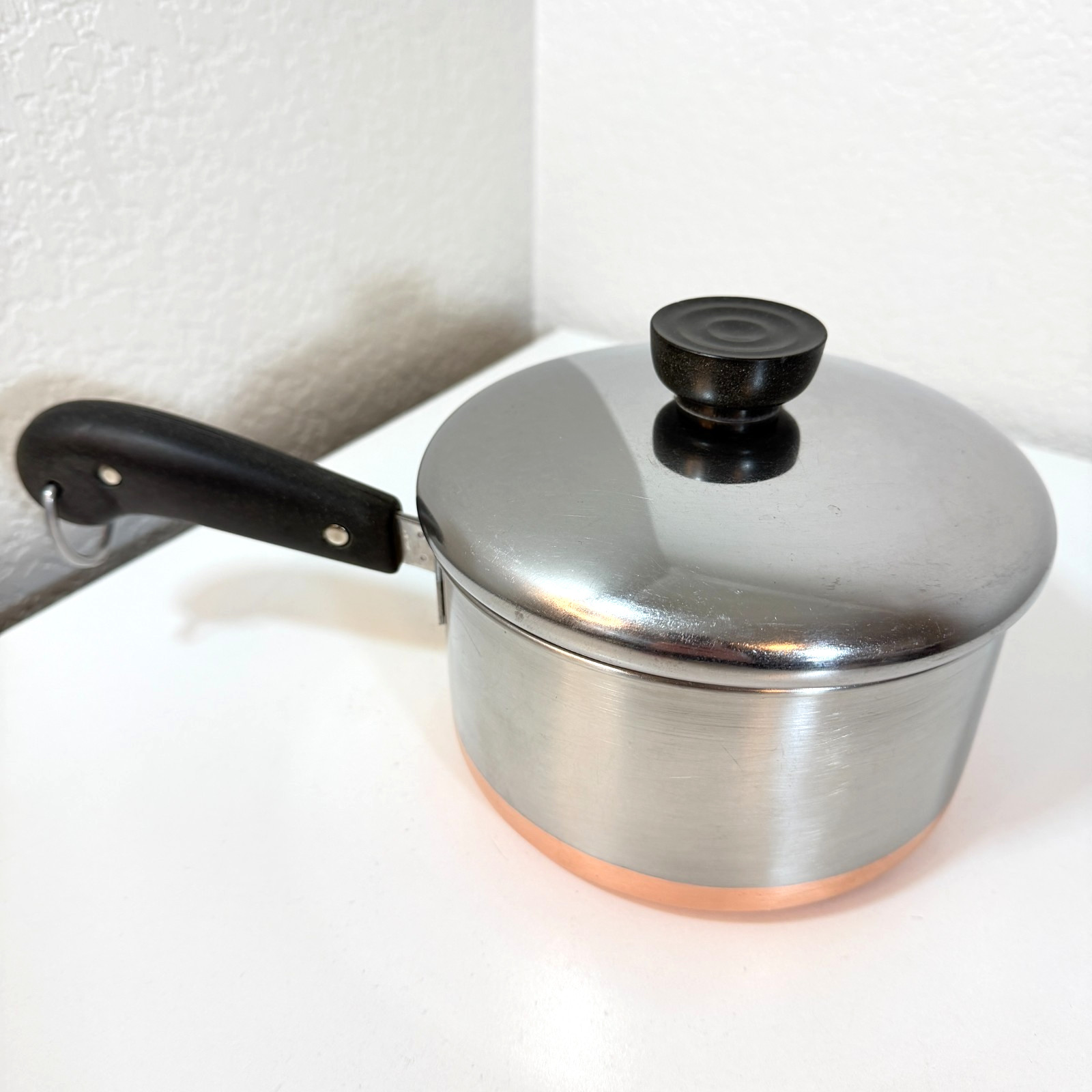 VTG Revere Ware Pre-1968 1.5 Qt Saucepan Copper Clad Double Circle w/ Lid