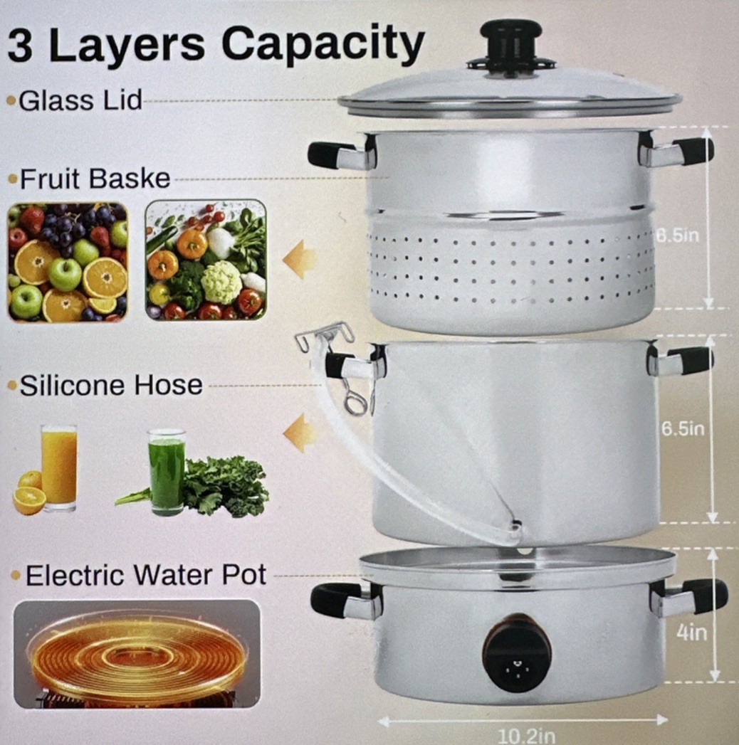 11QT Electric Steam Juicer for Kitchen, steamer canner Stainless Steel Multipot