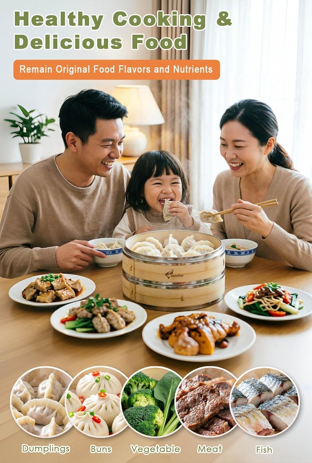 Bamboo Steamer Basket, Stainless Steel Reinforced Rim, 12-Inch 2-Tier Steamer