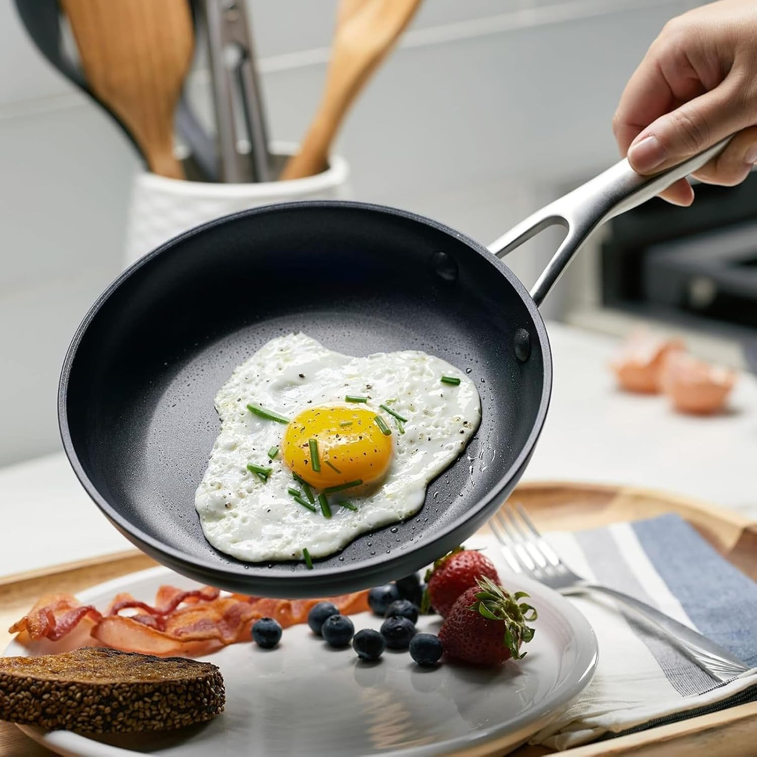 Induction Nonstick Frying Pan Set, 3-Piece, Durable & Easy-Clean, Matte Black