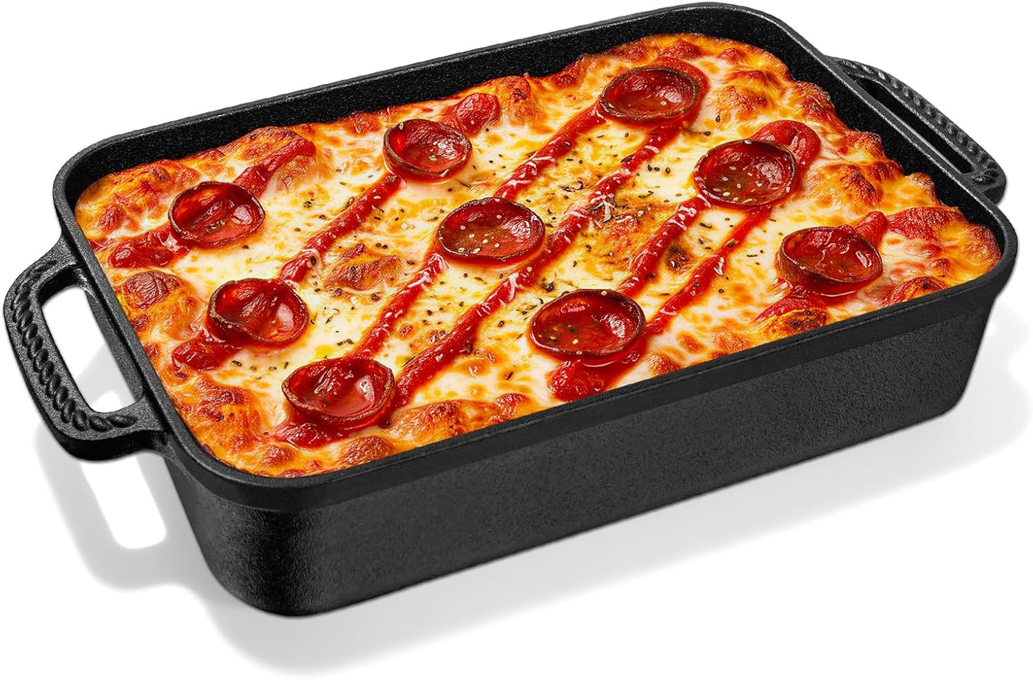 Cast Iron Detroit Pizza Pan – 9×13 Inch Pre-Seasoned Deep Baking Dish for