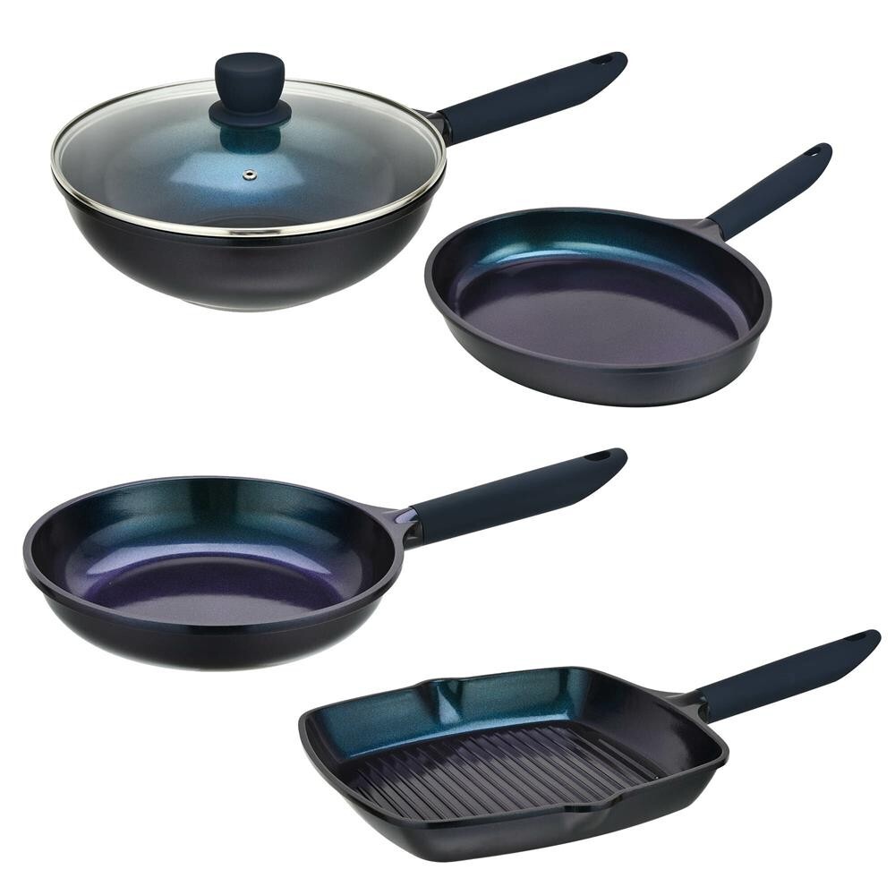 NutriChef 5 Pcs Stovetop Frying Pan Cooking Set-High-Quality Ceramic(BlueDiamond