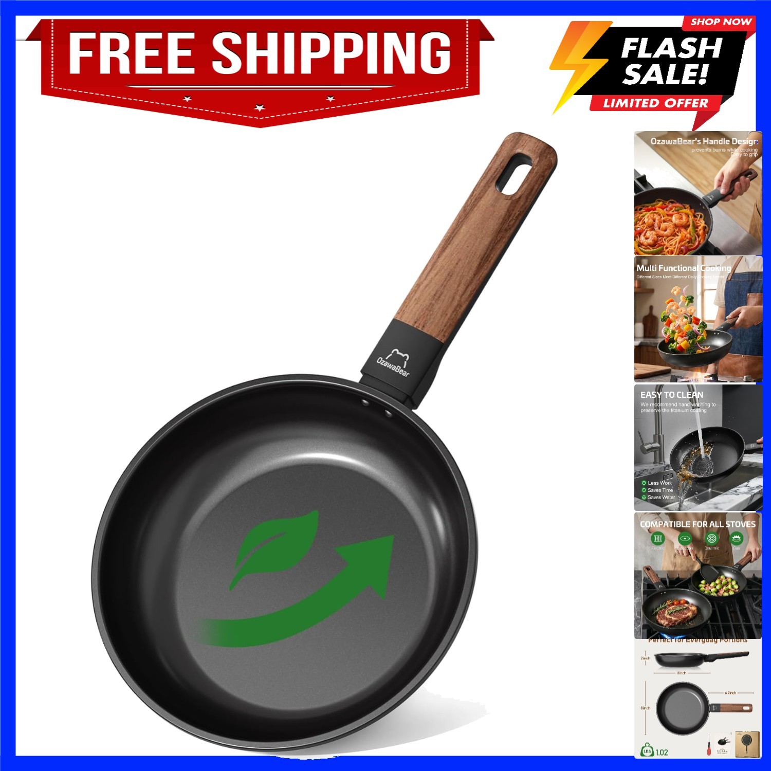 Non Stick Frying Pan Skillet, Titanium Coating Fry Pan Egg Pan Omelet Pan Non…