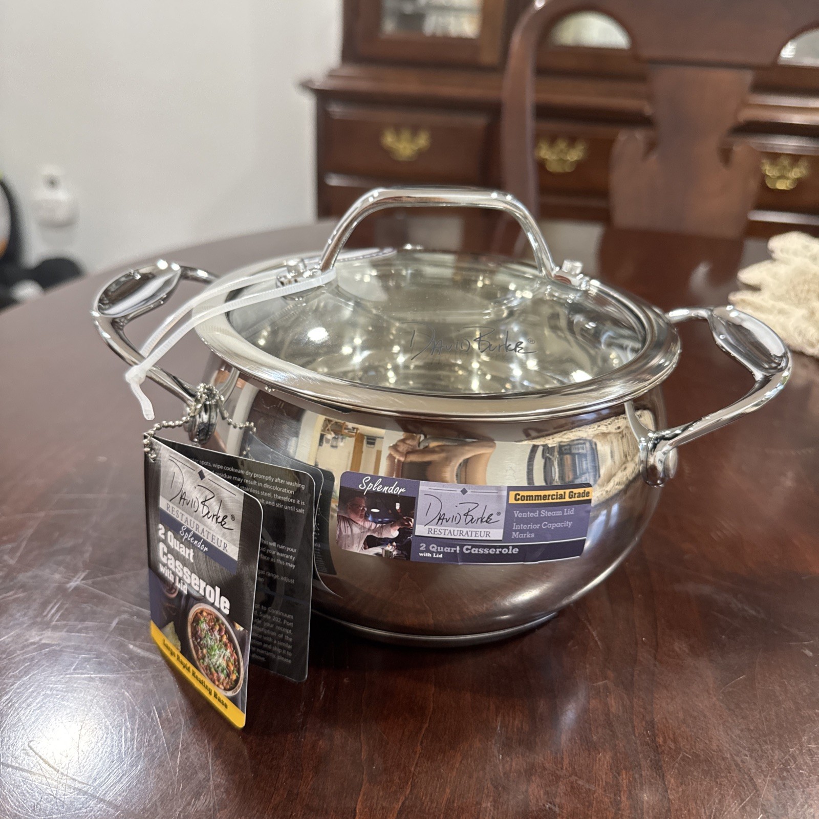 David Burke 2 Quart Stainless Steel Casserole With Lid Splendor Series 500F NWT