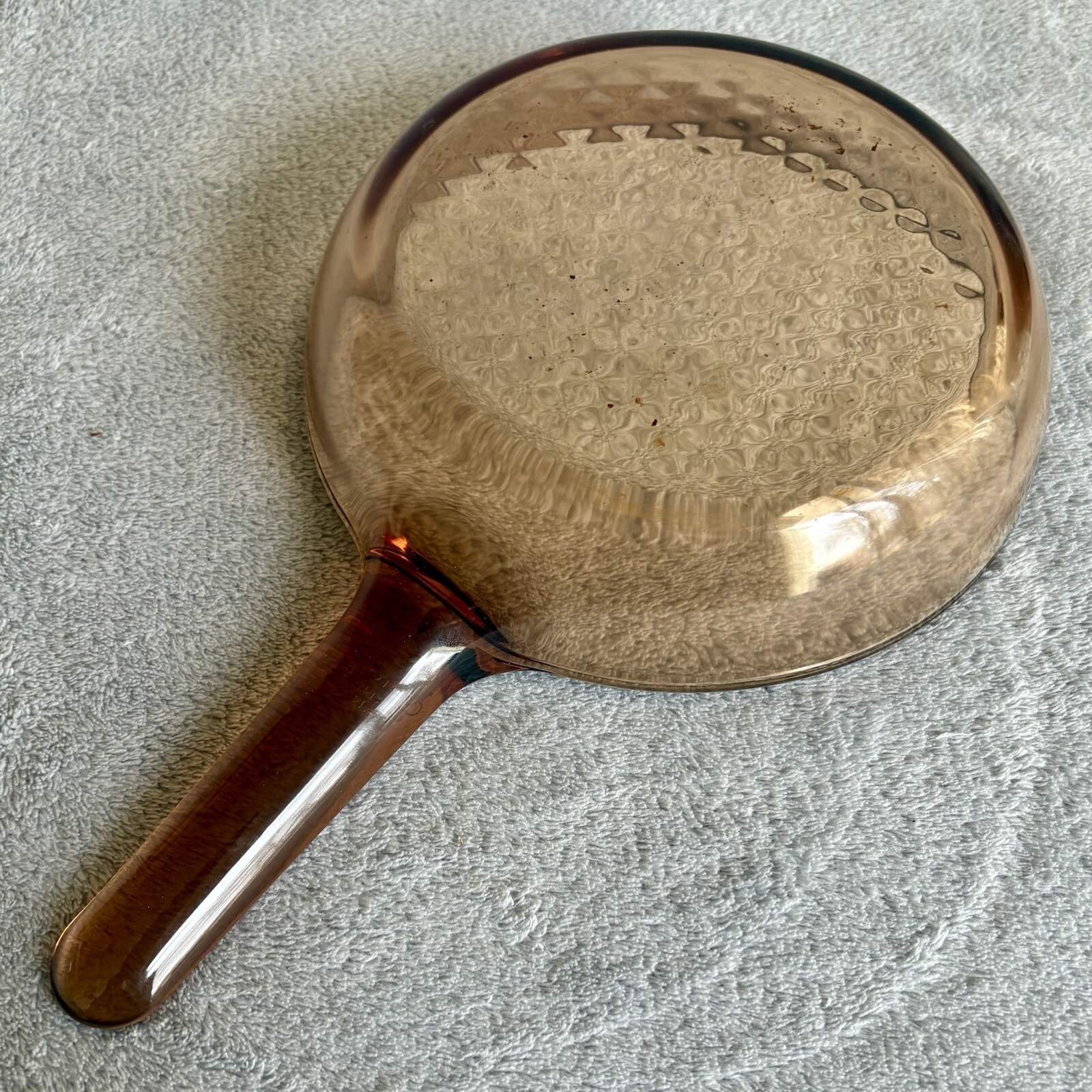 Vintage Corning Ware Vision Amber Glass Cookware 7” Waffle Bottom Skillet