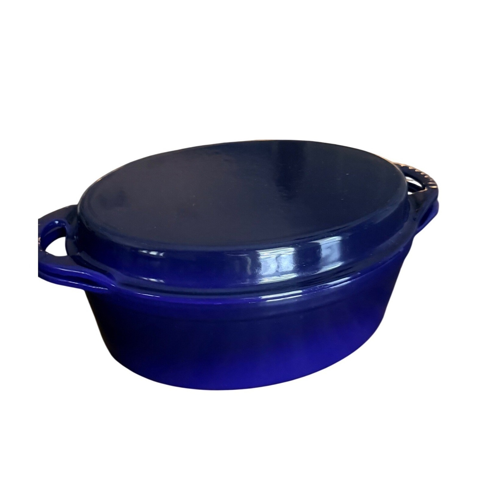 Le Creuset Blue Enameled Cast Iron 2-in-1 Oval Dutch Oven with Grill Pan Lid 28