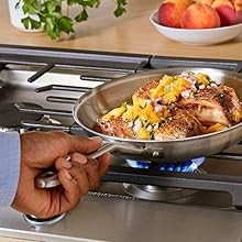 Classic Stainless Steel Cookware Set, 10-Piece, Impact-Bonded Aluminum Base,