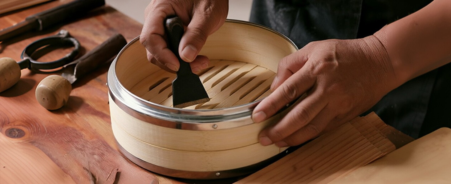 Bamboo Steamer Basket, Stainless Steel Reinforced Rim, 12-Inch 2-Tier Steamer