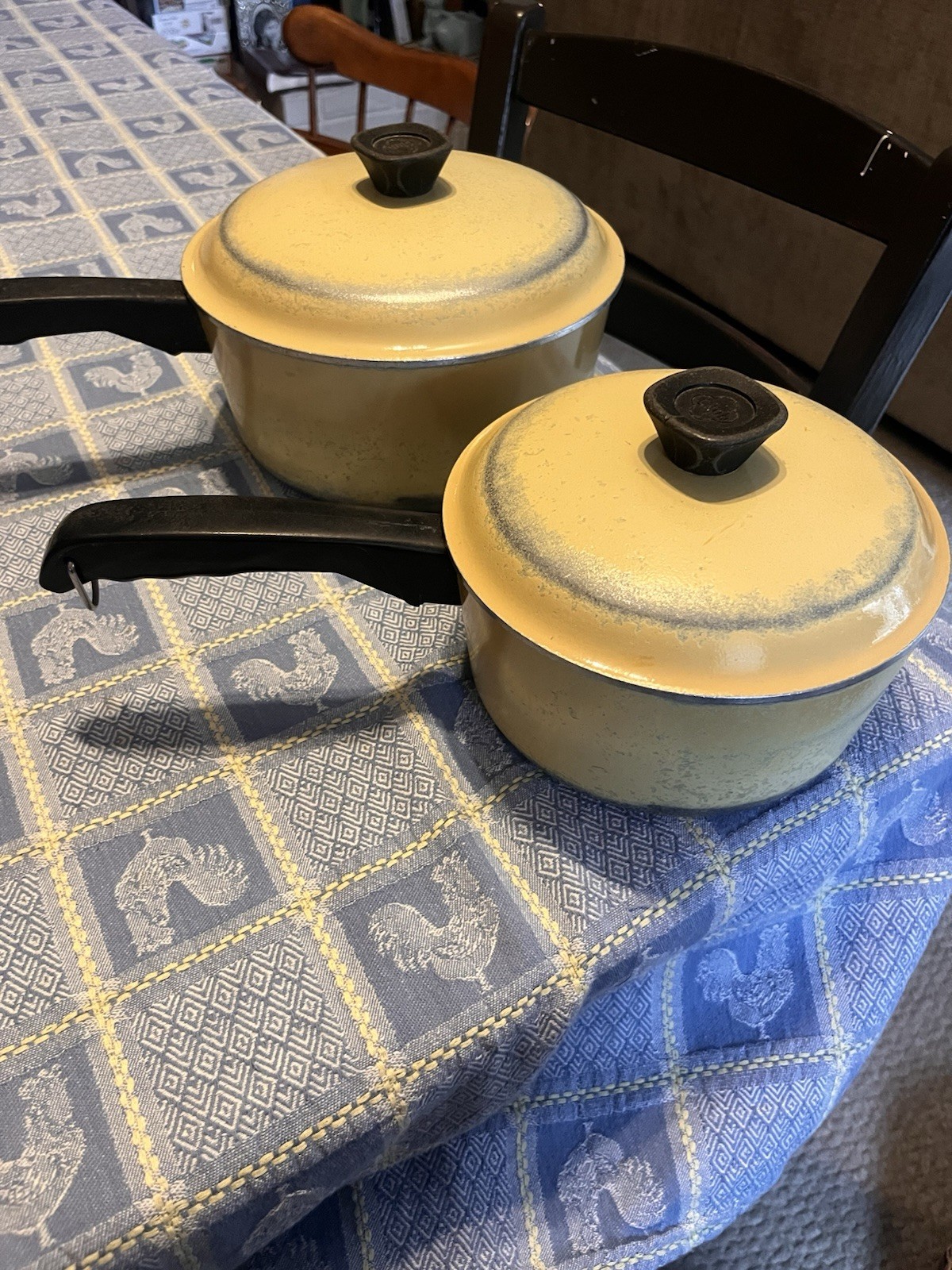 CLUB Cast Aluminum Cookwear Set Two 2 Sauce Pot w/ Lid Vintage Harvest Gold