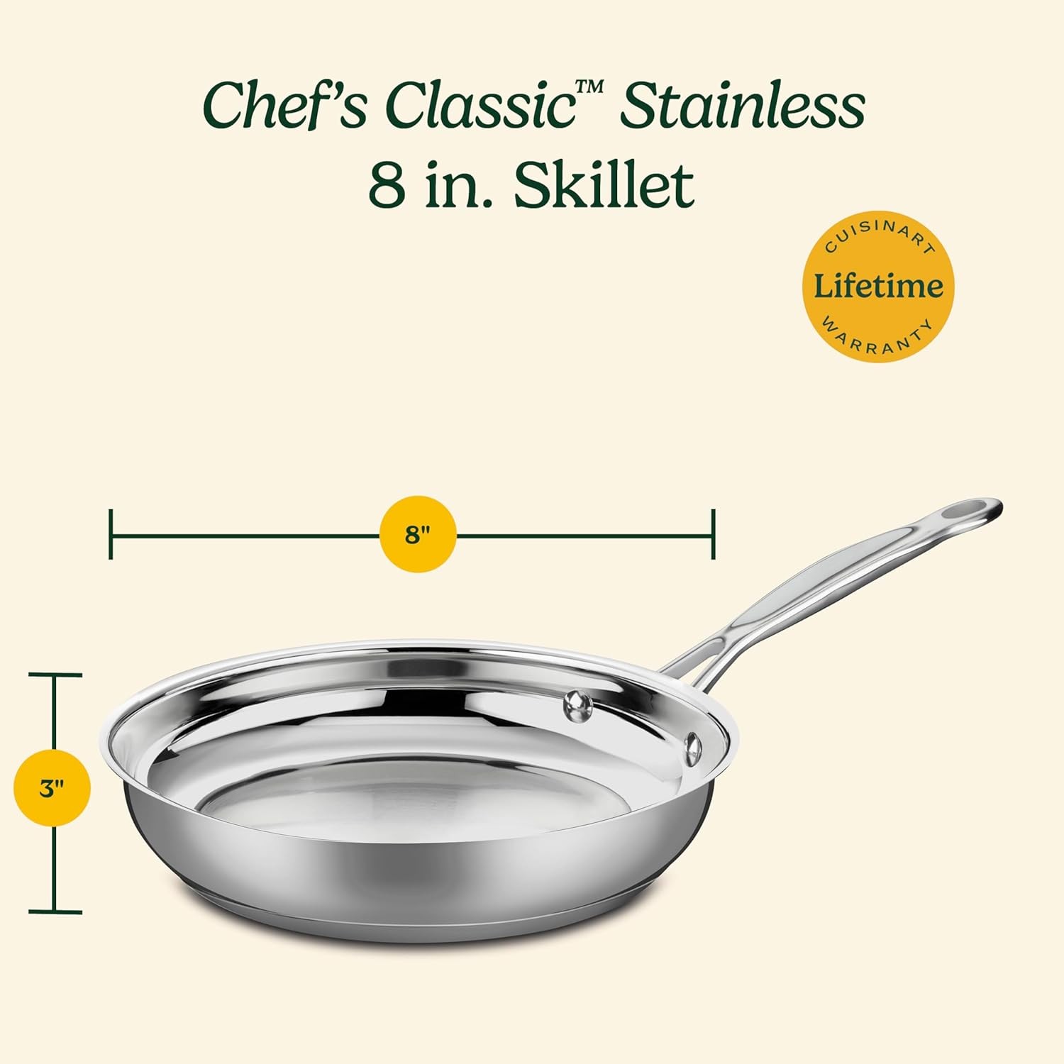 Cuisinart 8-Inch Open Skillet, Stainless Steel Skillet with Lid, Large Kitchen P