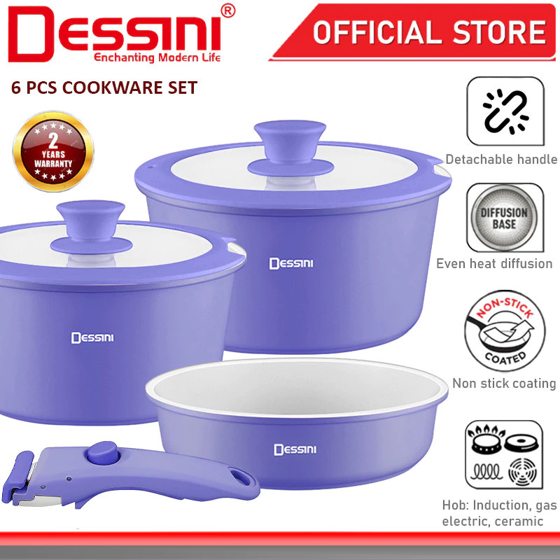 DESSINI ITALY iRMZ-6-S Non Stick Granite Cooking Pot Frying Pan Cookware 6 pcs