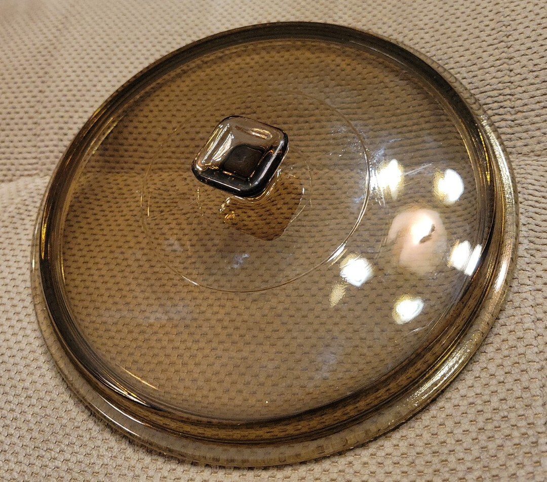 Glass Replacement Lid Amber Brown Square Knob Round Casserole Dish/Crock Pot