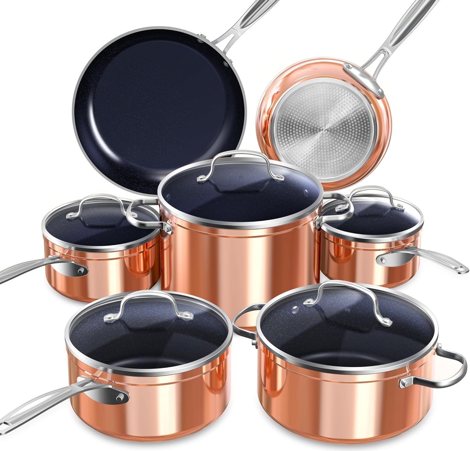 12Pc Ceramic Non-stick Cookware Set Induction Ready Oven Safe Rustic Copper
