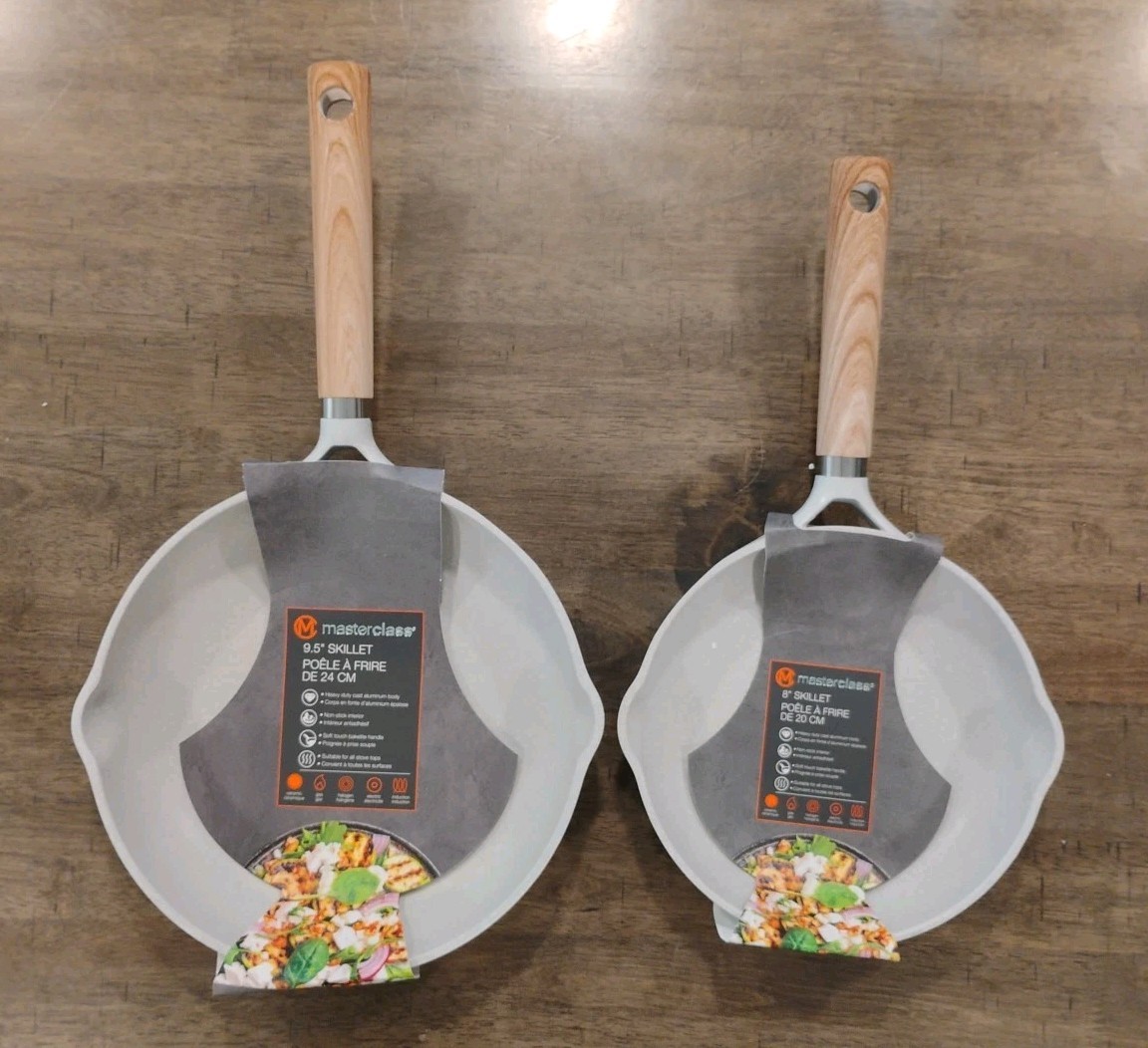 Set of 2 Masterclass Frying Pan 9.5 Inch and 8 Inch Ceramic Nonstick Skillet