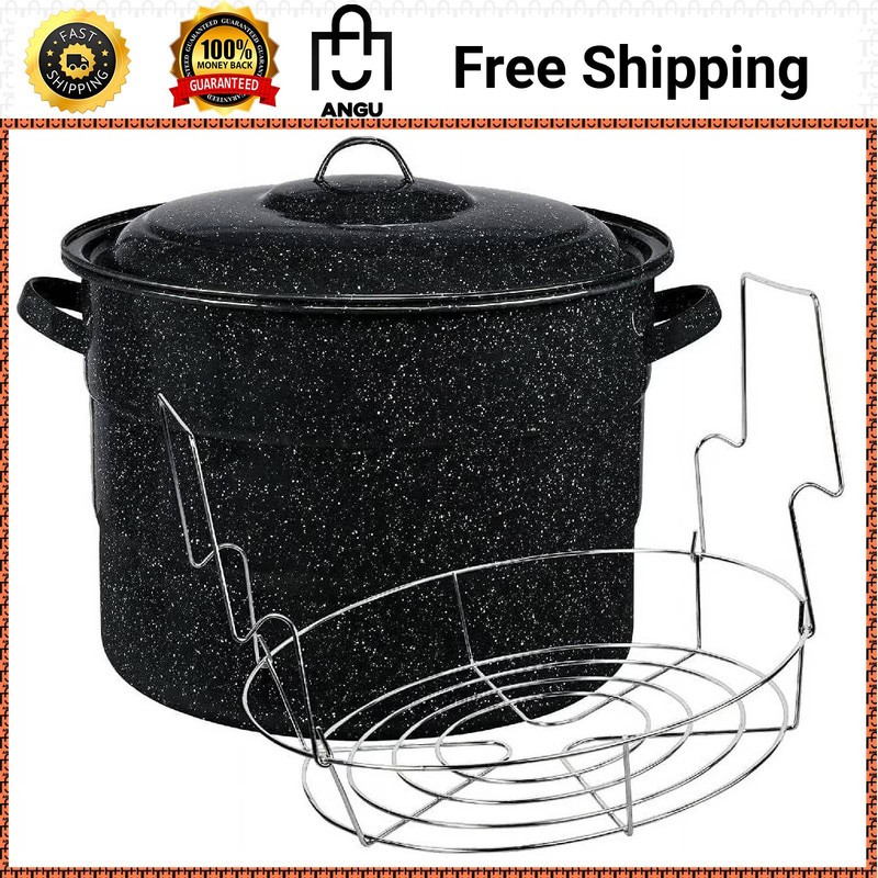 Granite Ware 21.5 Qt Enamel Steel Water Bath Canner Lid Jar Rack Speckled Black