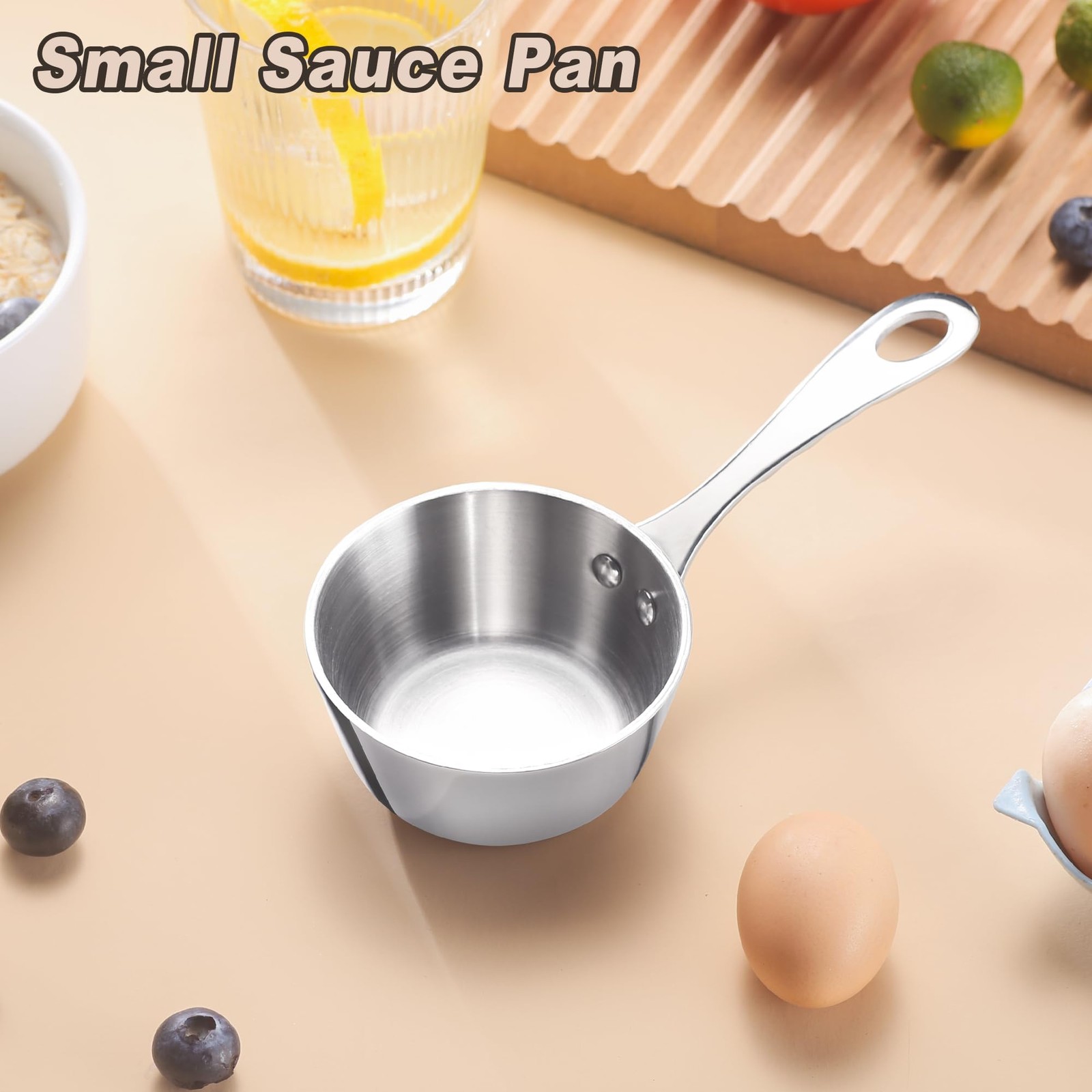 Mini Sauce Pan, Tri-Ply Stainless Steel Pot with Stay-Cool Handle Heating Sau…