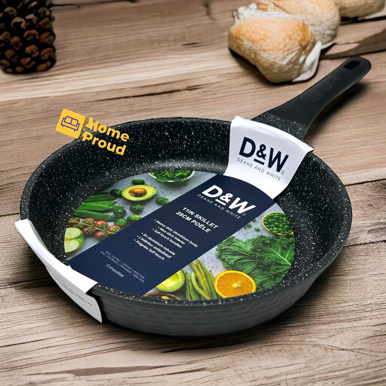Frying Pan Nonstick Skillet 11 inch Deane & White Kitchen Cookware 2 Inch Black