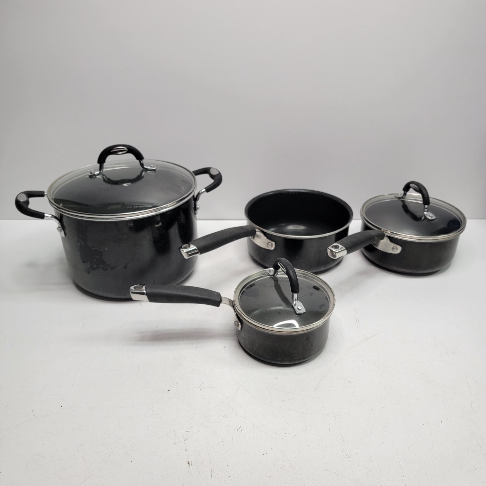SET of 7 SHOWN – Members Mark Pot Pan With Glass Lid Porcelain Enamel Non Stick