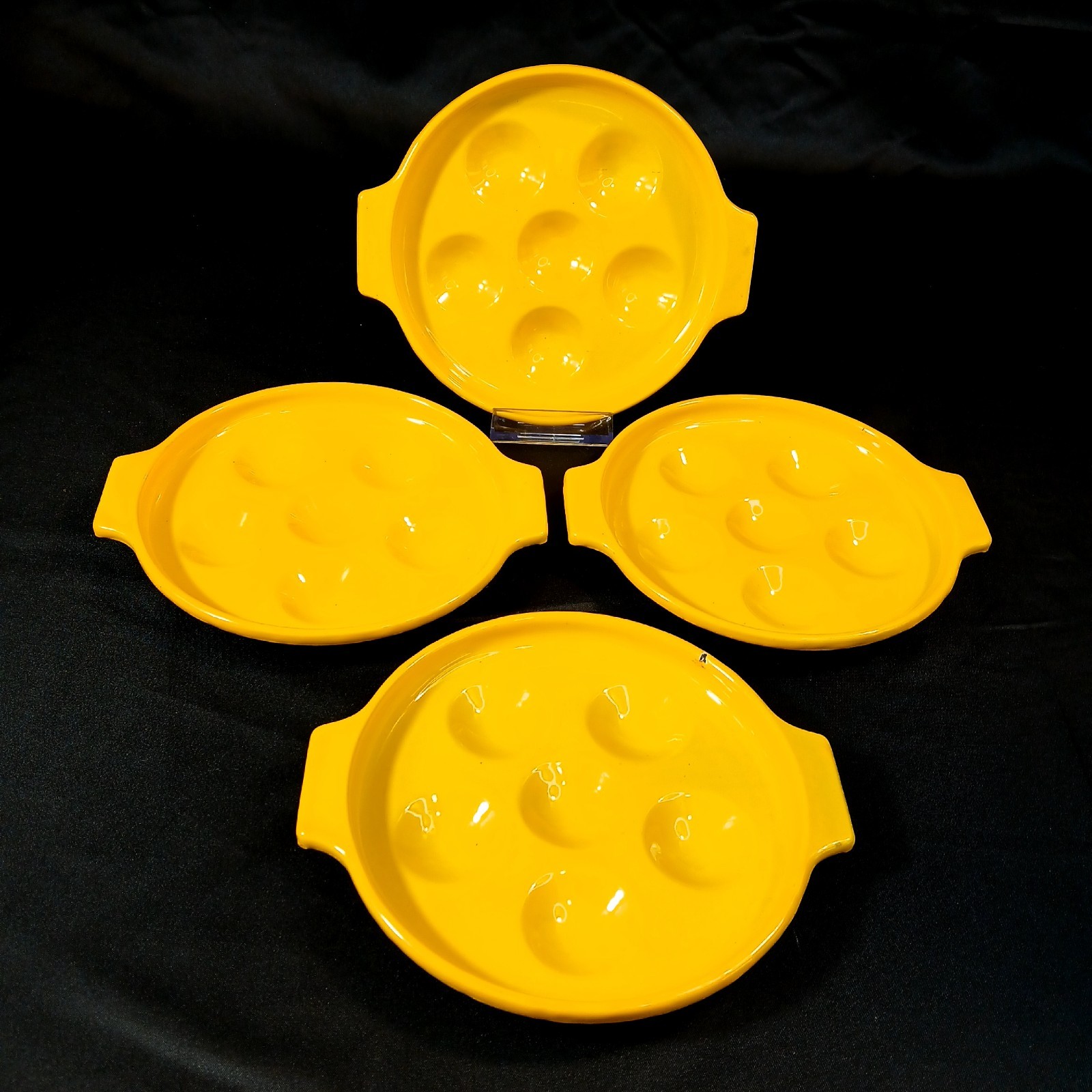🌼 Vintage Yellow Enamel Steel Escargot Plates Japan Set 4