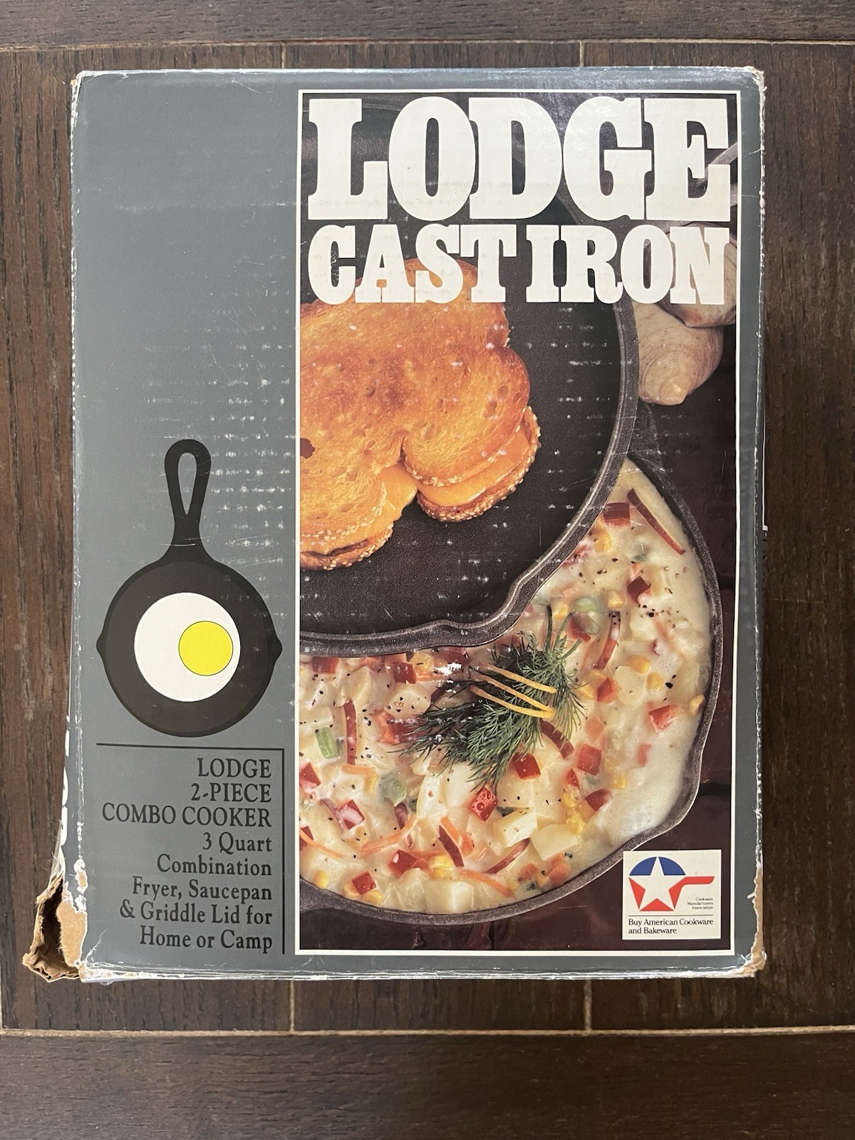Vintage Lodge 2-PC 3 QT Cast Iron Combo Cooker Fryer, Saucepan And Griddle Lid