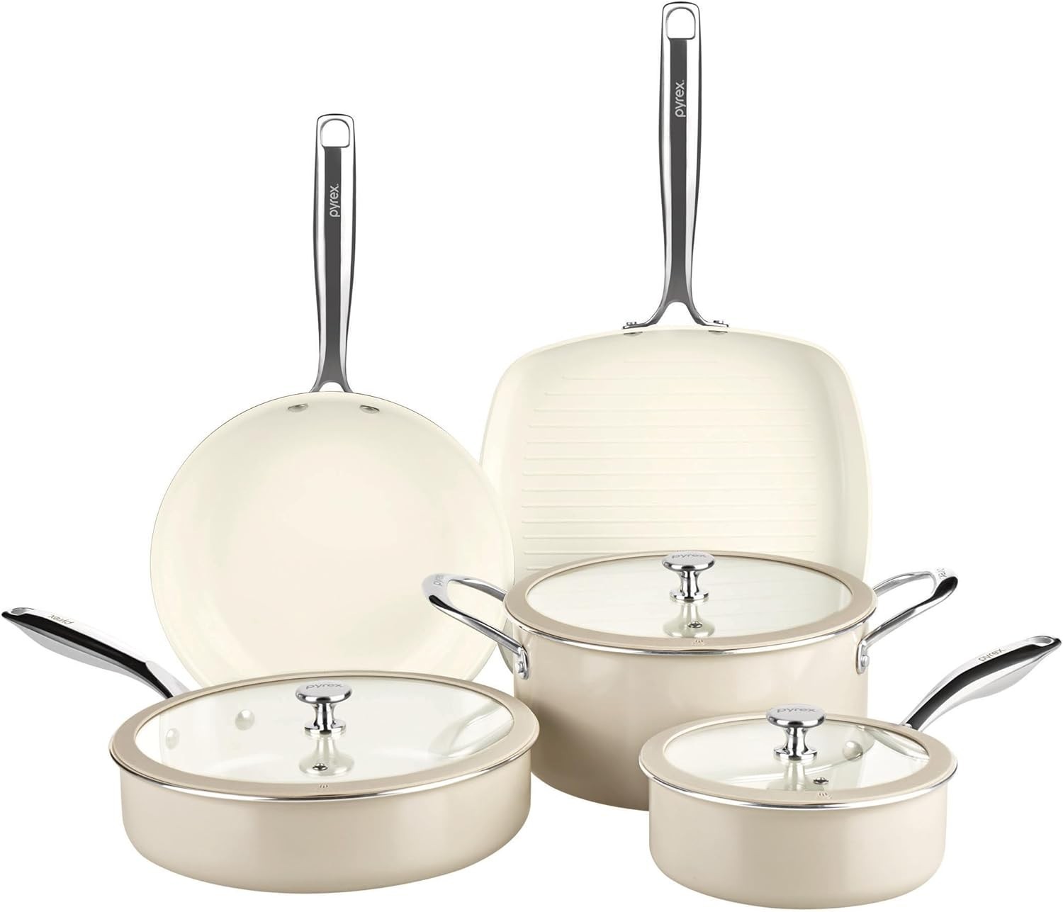8-Piece Ceramic Cookware Set, Pots and Pans with Lids & Stainless Steel Handl…
