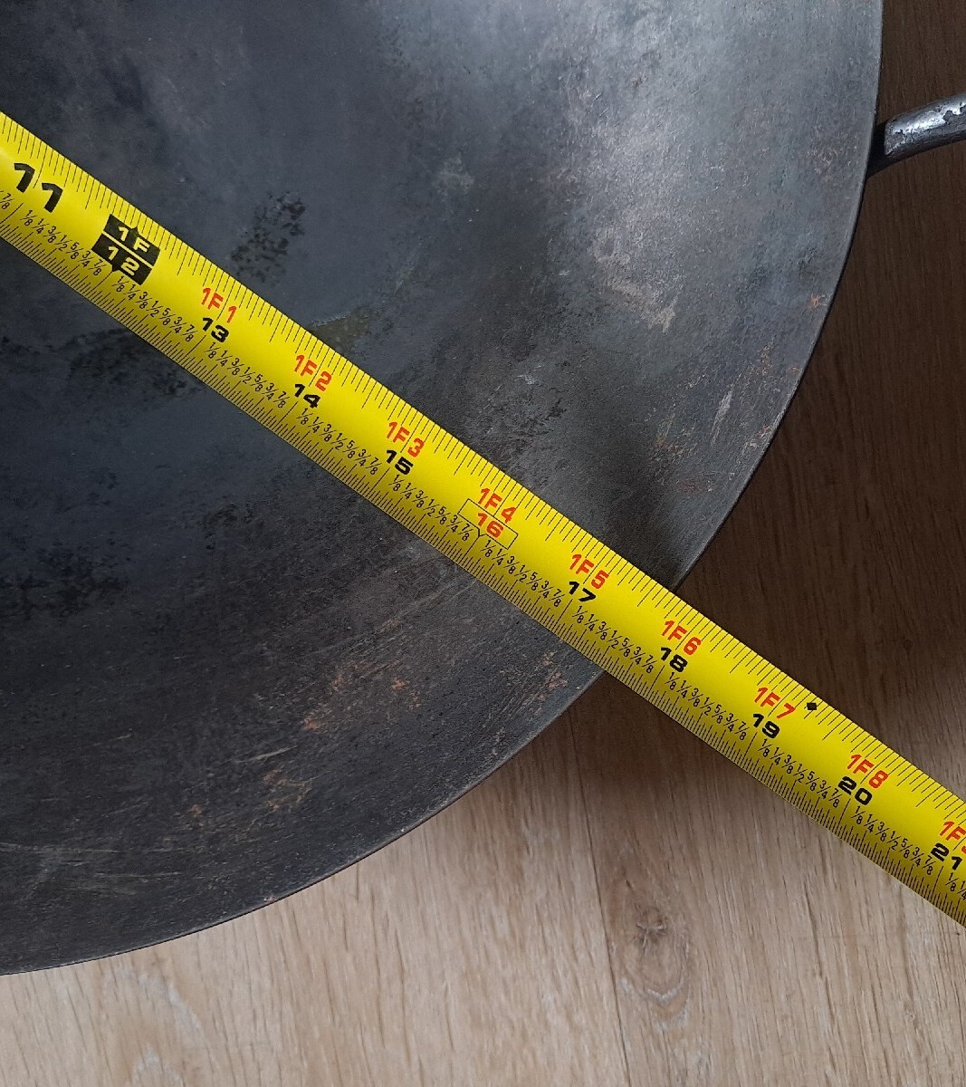 Vintage Commercial Carbon Steel Wok Chinese 17.5″ Welded Handle Industrial Lid