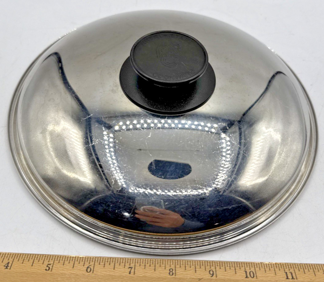 Nutri-Stahl Black Knob Handle Stainless Steel 10 1/4 inch Replacement Lid Only