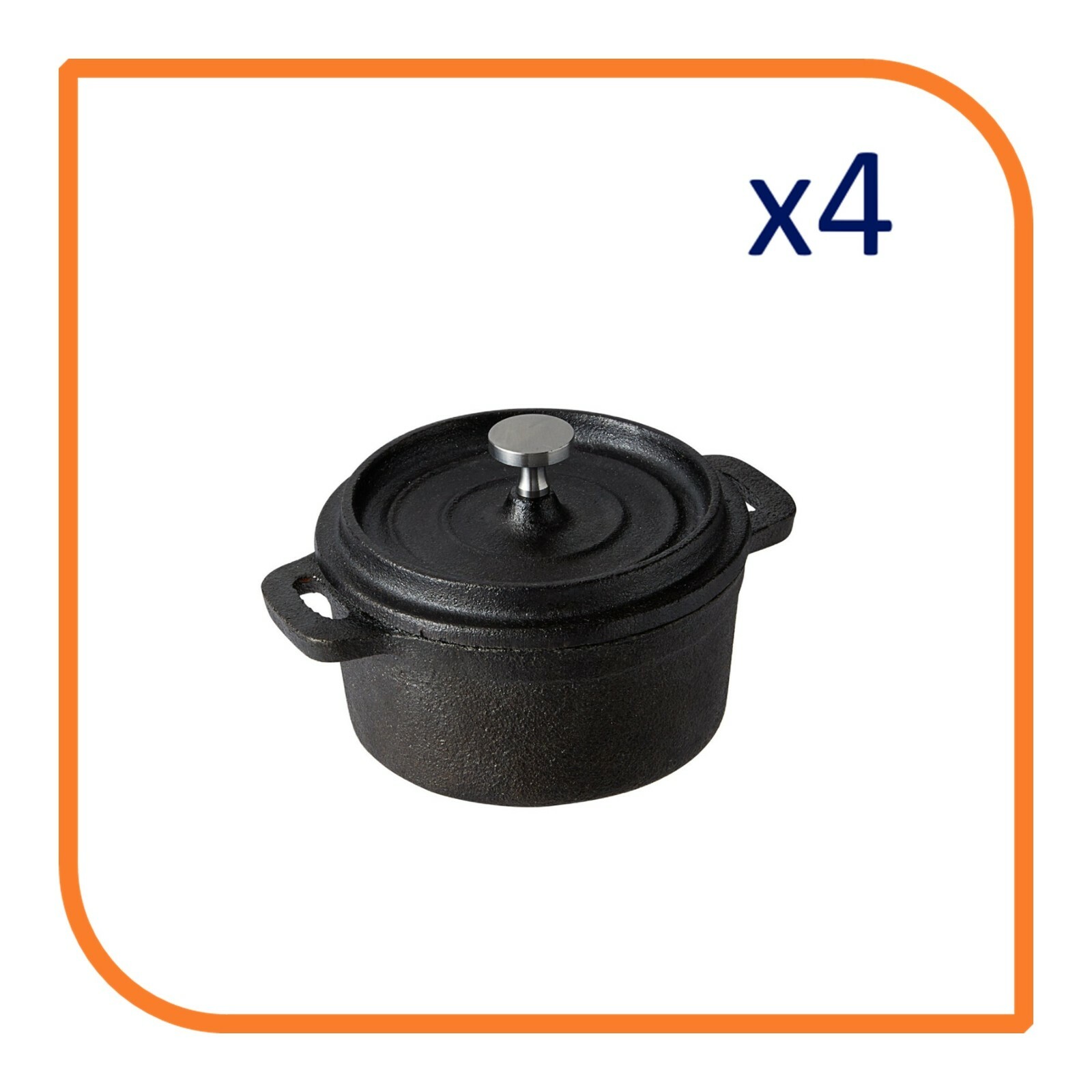 16 oz. Pre-Seasoned Mini Cast Iron Pot with Cover (4 Pots) by MyXOHome