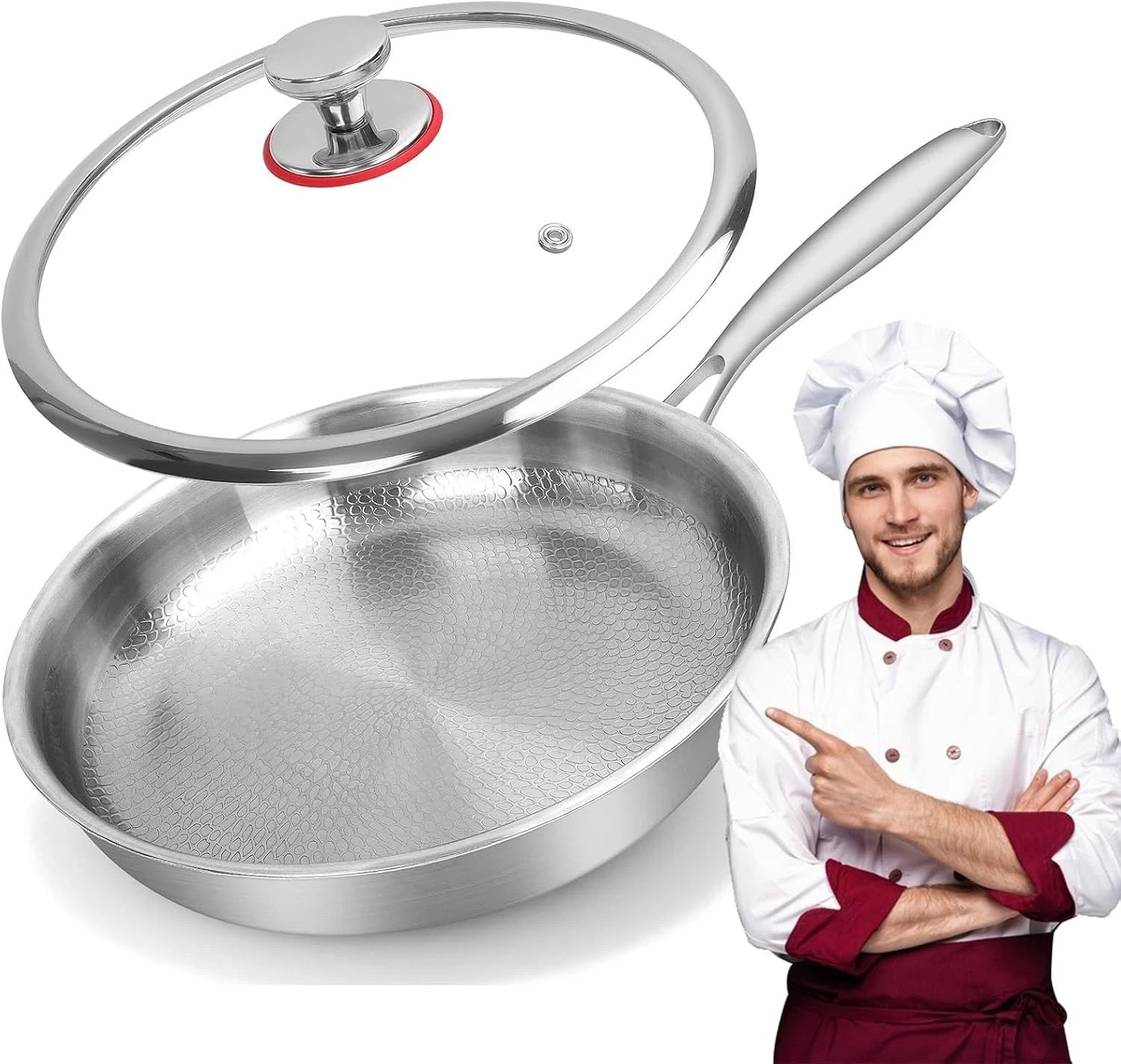 Pure Titanium Hammered Frying Pan with Lid, 12 Inch Skillet, No Coating Cookw…