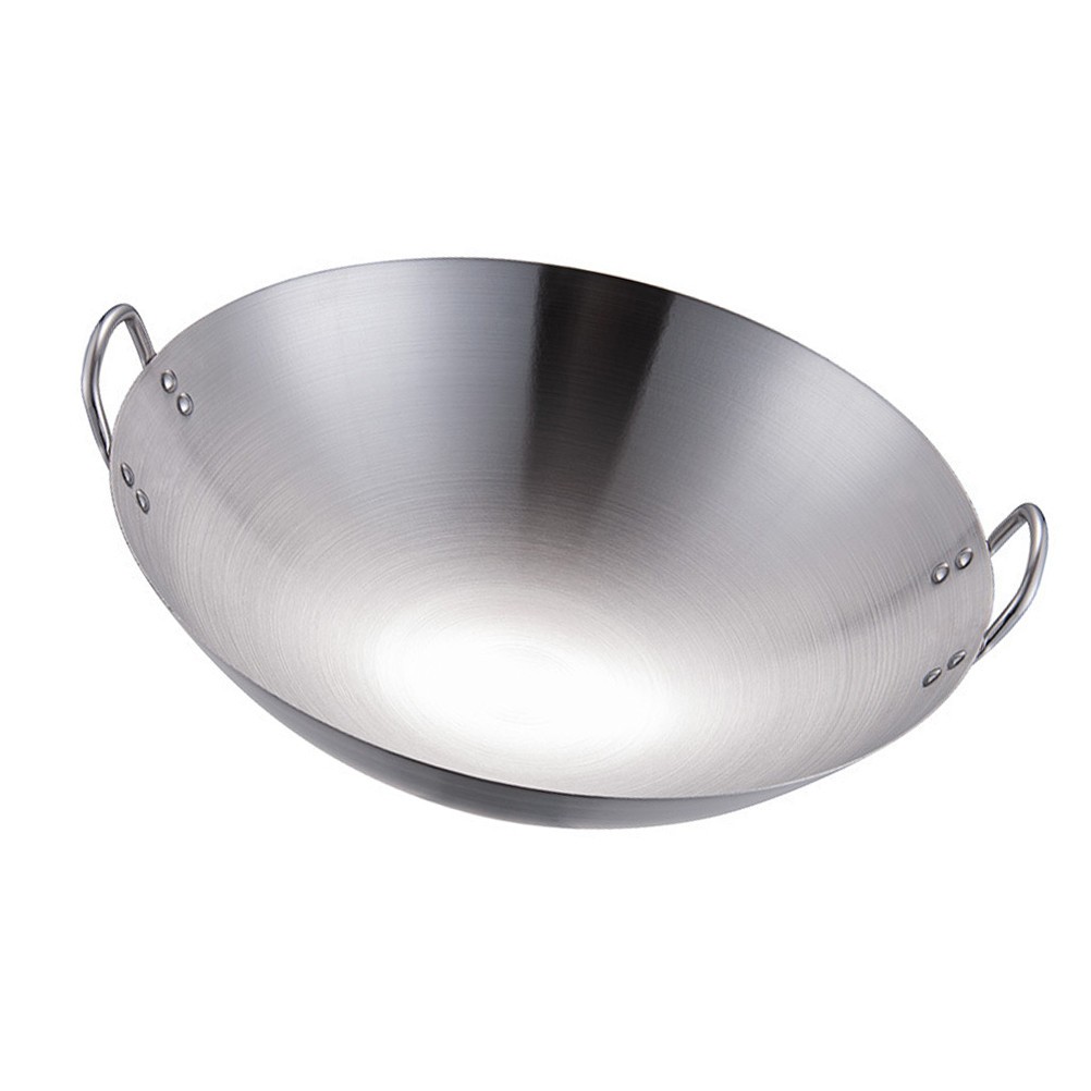 Kitchen Practical Stainless Steel Binaural Wok Frying Pan Cooking Pot 30 cm