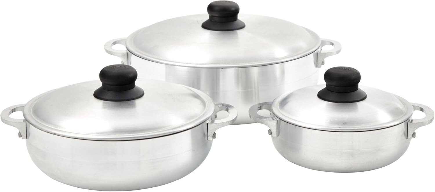 3-Piece Natural Aluminum Caldero Set (1.6/3.2/4.6 Qt) – Elegant Cooking Solution