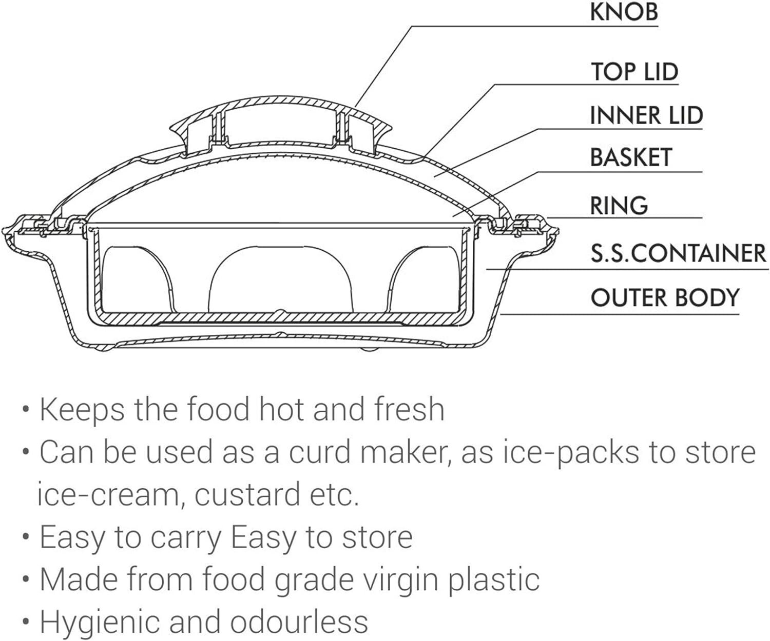Milton Crisp 2500 Insulated Inner Steel Casserole, 2500 ml /Hot pot /