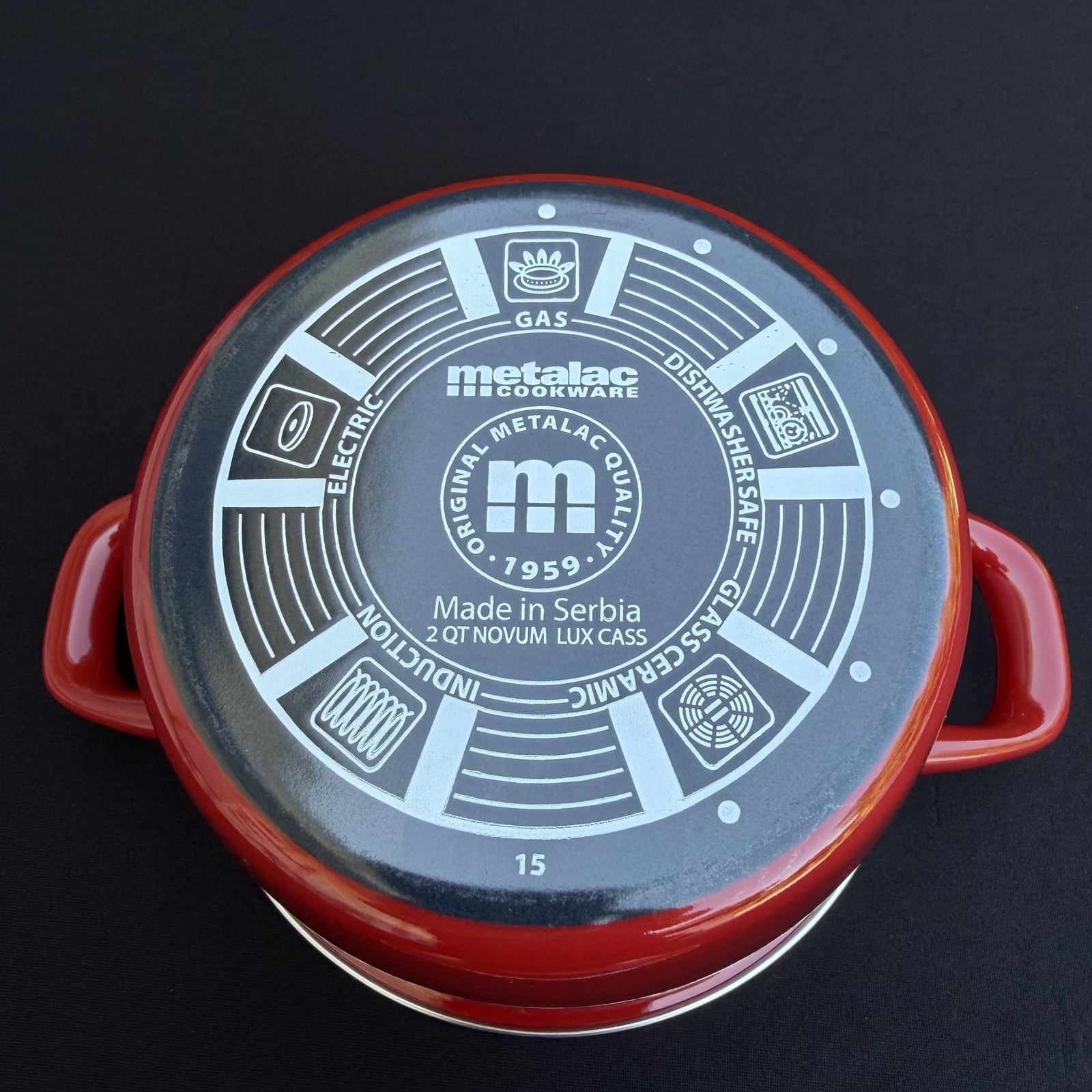 Metalac Cookware Red Enamel Casserole Pot 2 QT Round 7″ W/Lid Made in Serbia