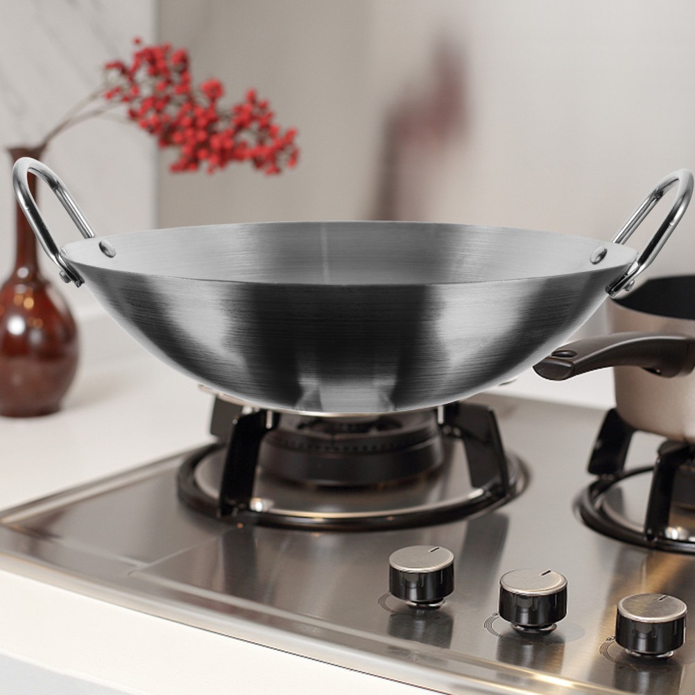 Kitchen Practical Stainless Steel Binaural Wok Frying Pan Cooking Pot 30 cm