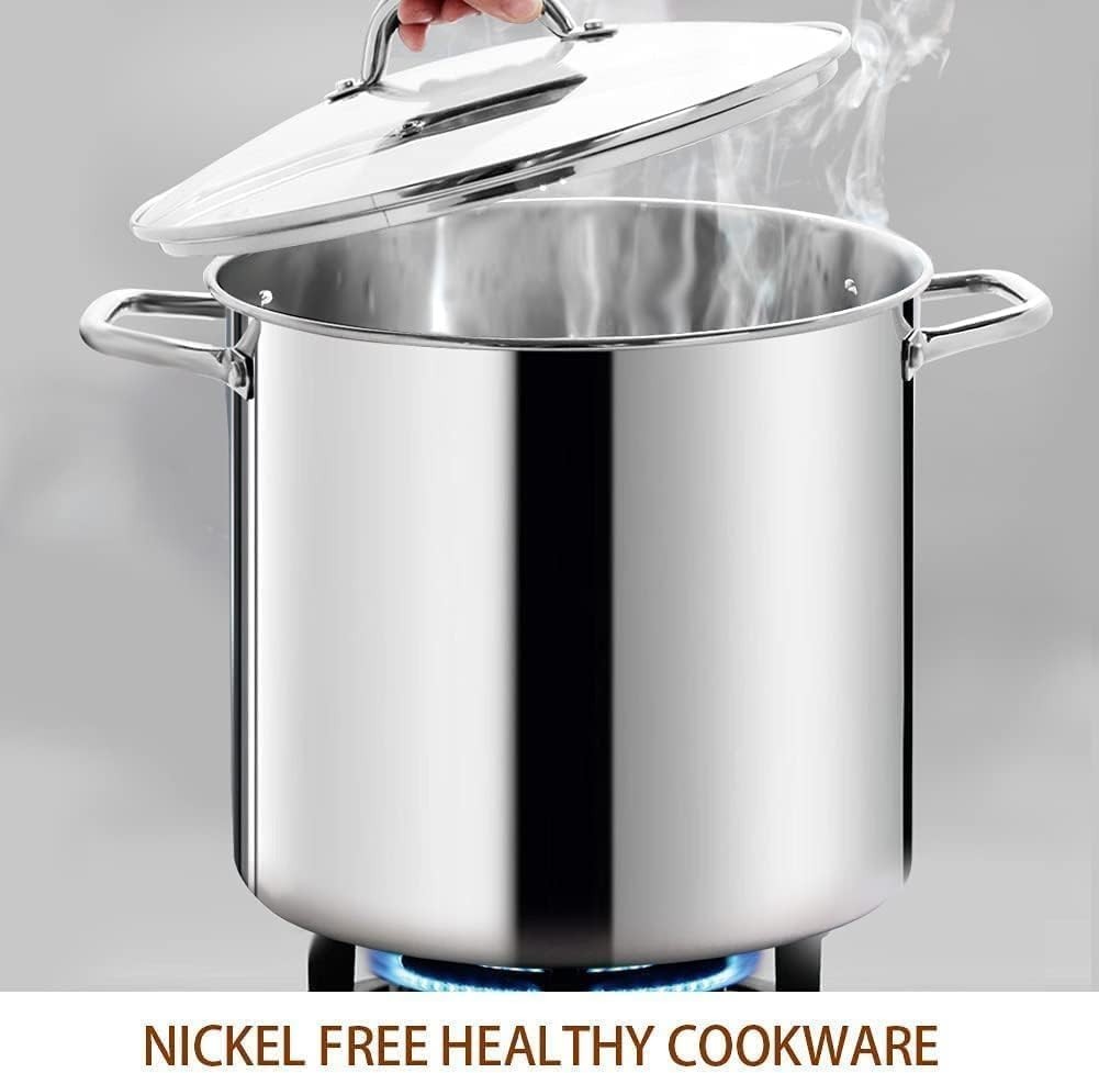 16 Quart Nickel-Free Stainless Steel Stock Pot with Glass Lid – Elegant Cooking